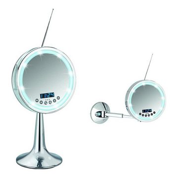 WENKO Badspiegel LED Wandspiegel Kosmetikspiegel Schminkspiegel Badspiegel, Beleuchtet 3 Fach Vergrößerung mit Multimedia-Center