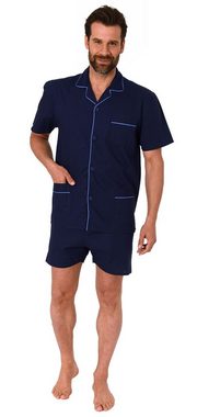 Normann Pyjama Herren Shorty Pyjama kurzarm gewebt mit durchknöpfbarem Oberteil