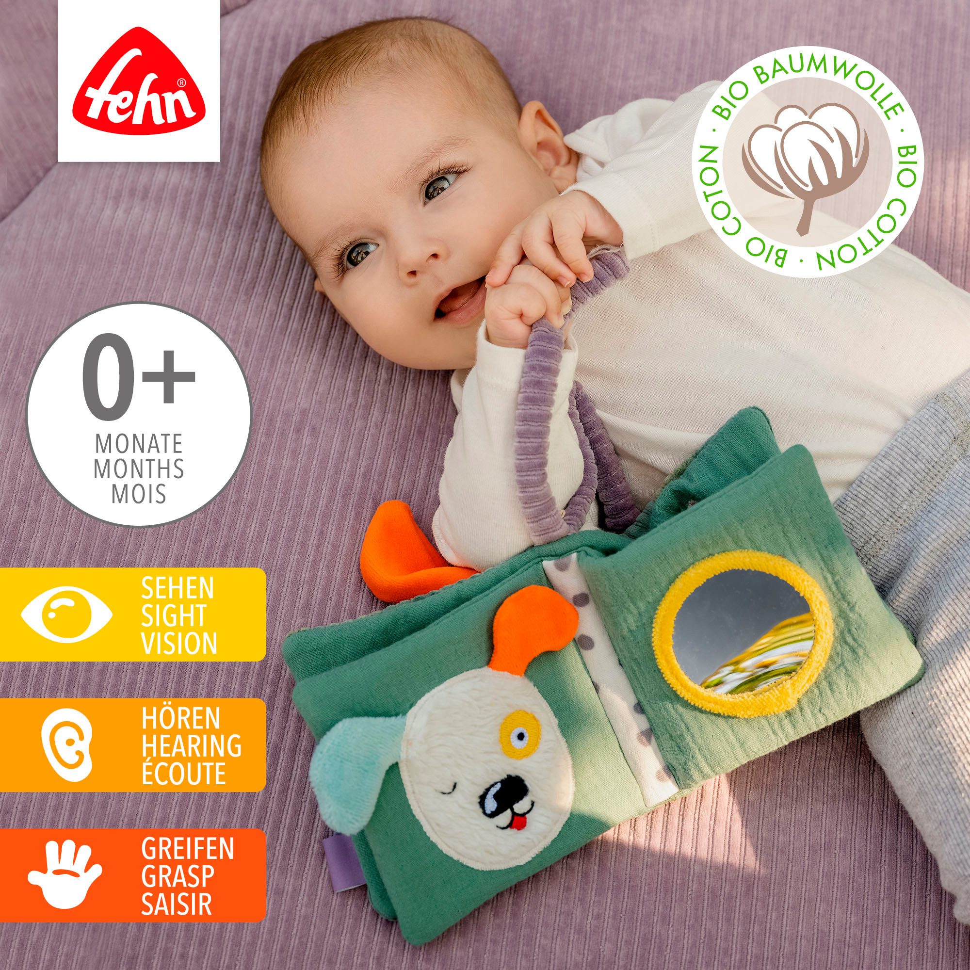 Fehn Greifspielzeug Stoffbuch Hund NATUR, Enthält Bio-Baumwolle günstig online kaufen