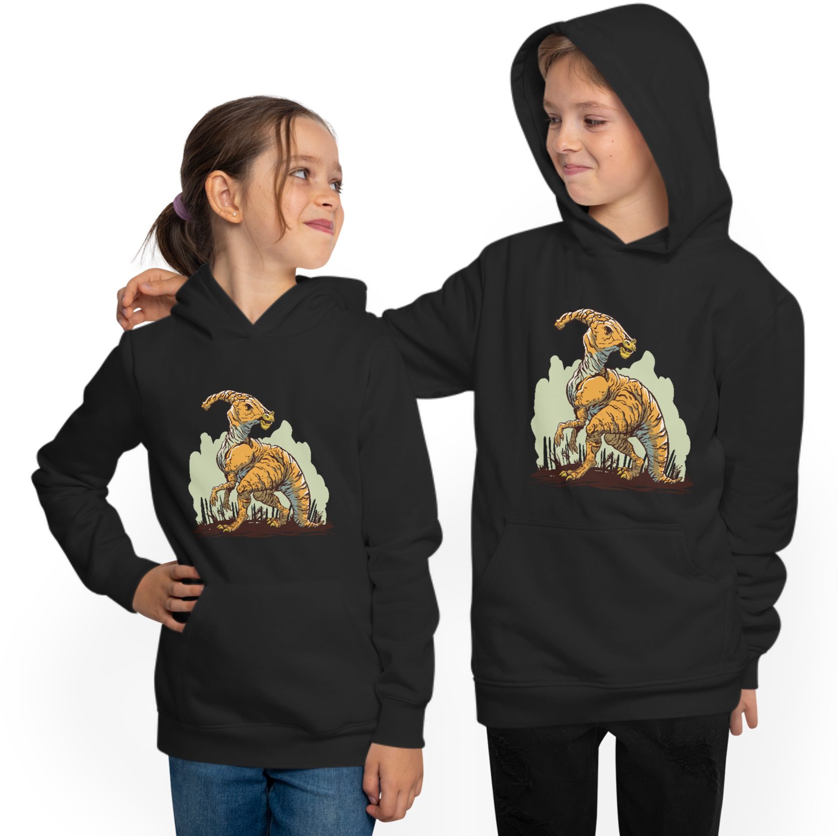 MyDesign24 mit Parasaurolophus mit i99 Kapuze Sweatshirt Kapuzensweater Kinder - Aufdruck Hoodie schwarz,