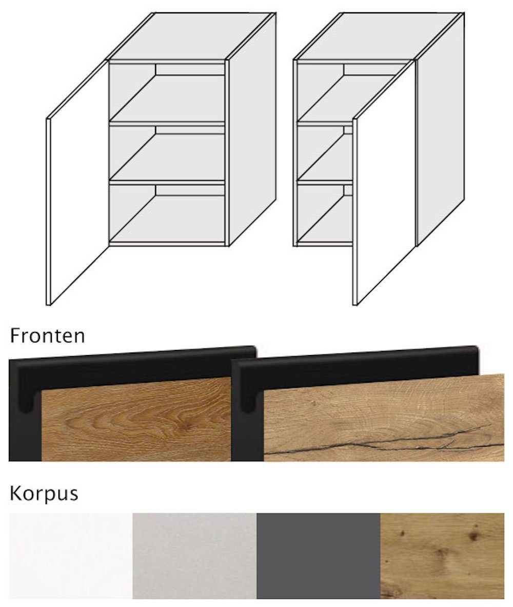 grifflos Klapphängeschrank Ausführung 1-türig Front-, schwarz Treviso Pembroke wählbar 50cm Feldmann-Wohnen und Korpusfarbe -