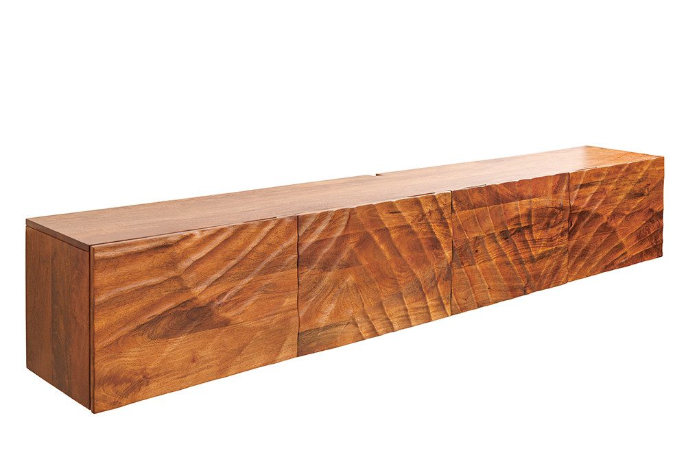 riess-ambiente TV-Board SCORPION 200cm braun Mangoholz - hängend, 3D-Schnitzereien, handmade (Einzelartikel, 1 St), massives Lowboard mit Stauraum, Magnetverschluss & Kabelöffnung