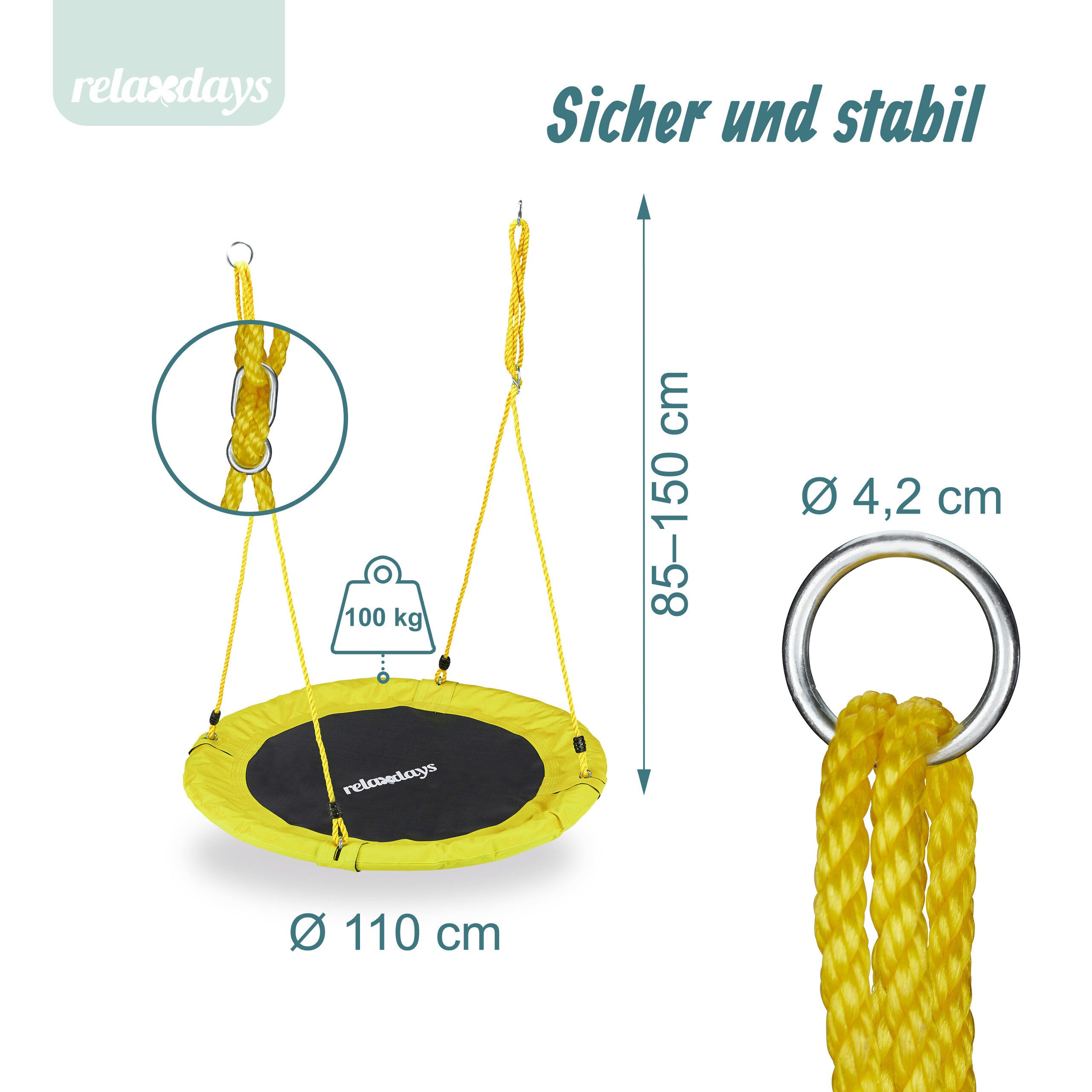 relaxdays Nestschaukel 110 cm, gelb
