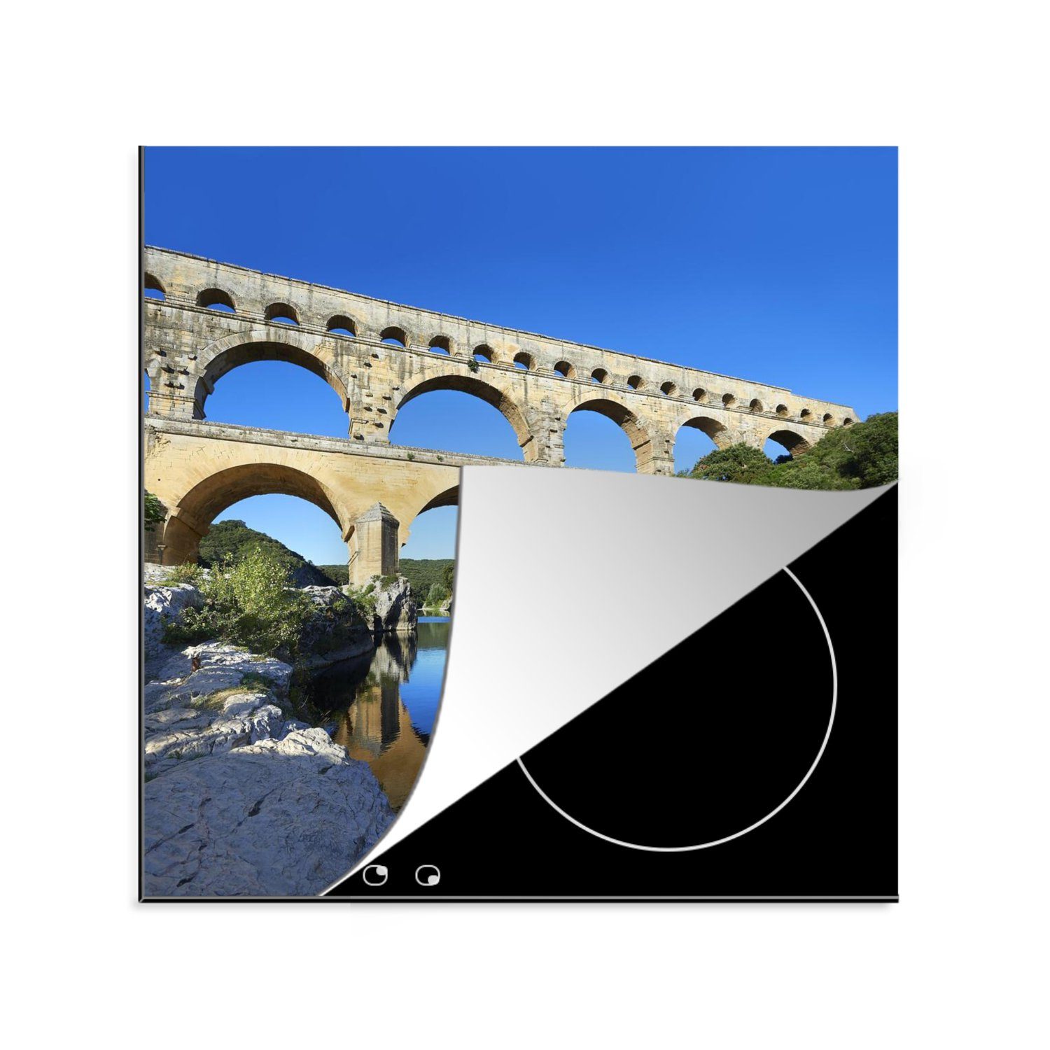 MuchoWow Herdblende-/Abdeckplatte Klarer blauer cm, Pont Ceranfeldabdeckung, Vinyl, Frankreich, 78x78 über (1 küche für Himmel Arbeitsplatte Gard in tlg), du dem