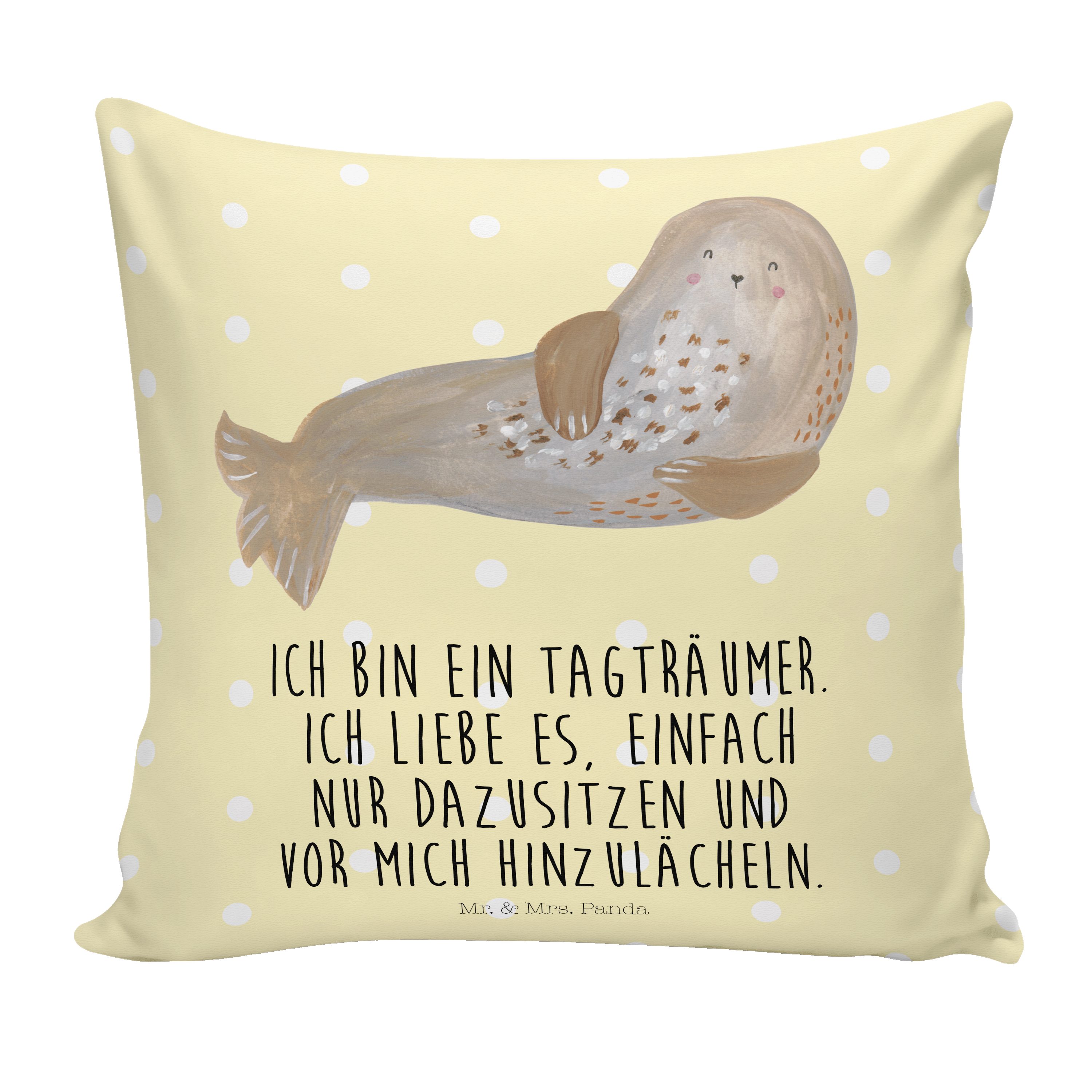 Mr. & Mrs. Panda Dekokissen Robbe lachend Gelb Pastell Geschenk