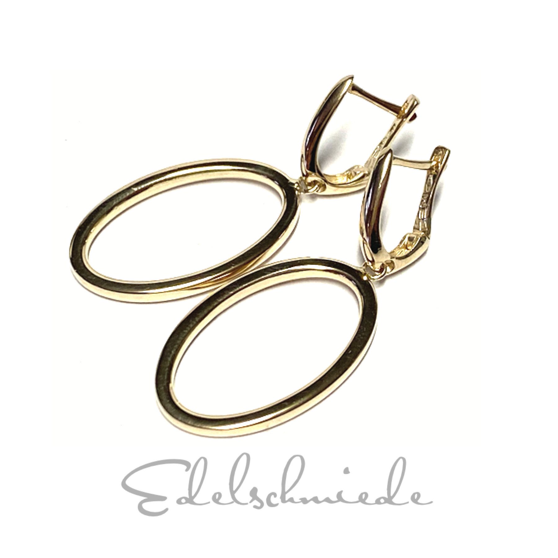 Edelschmiede925 Paar Creolen Ohrring 585/- Gelbgold GG oval Pendelstecker Ohrhänger