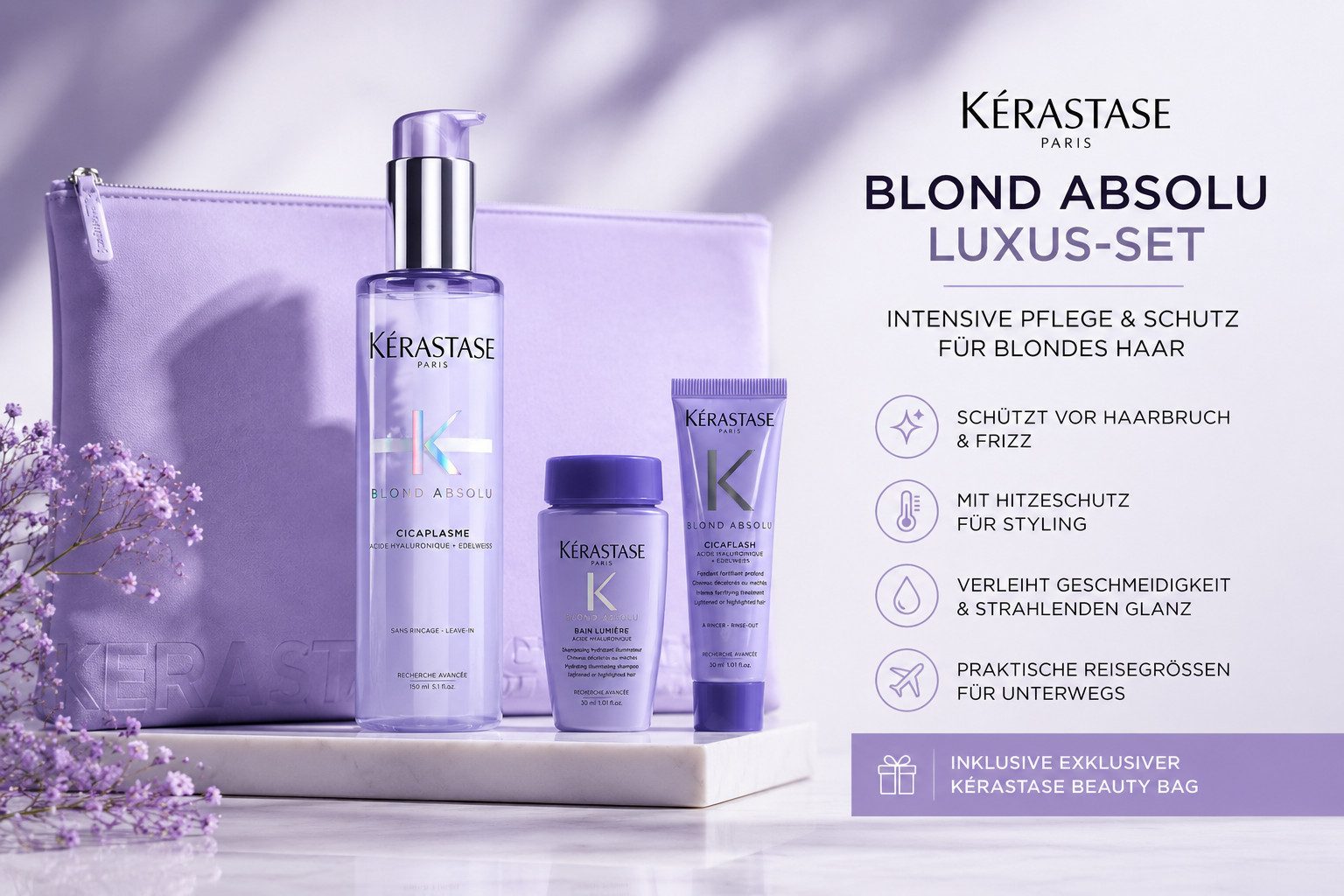 Kérastase Haarserum Blond Absolu Cicaplasme 150 ml + 2 Minis und Beauty Bag, 4-tlg., inklusive Kérastase Beauty-Bag