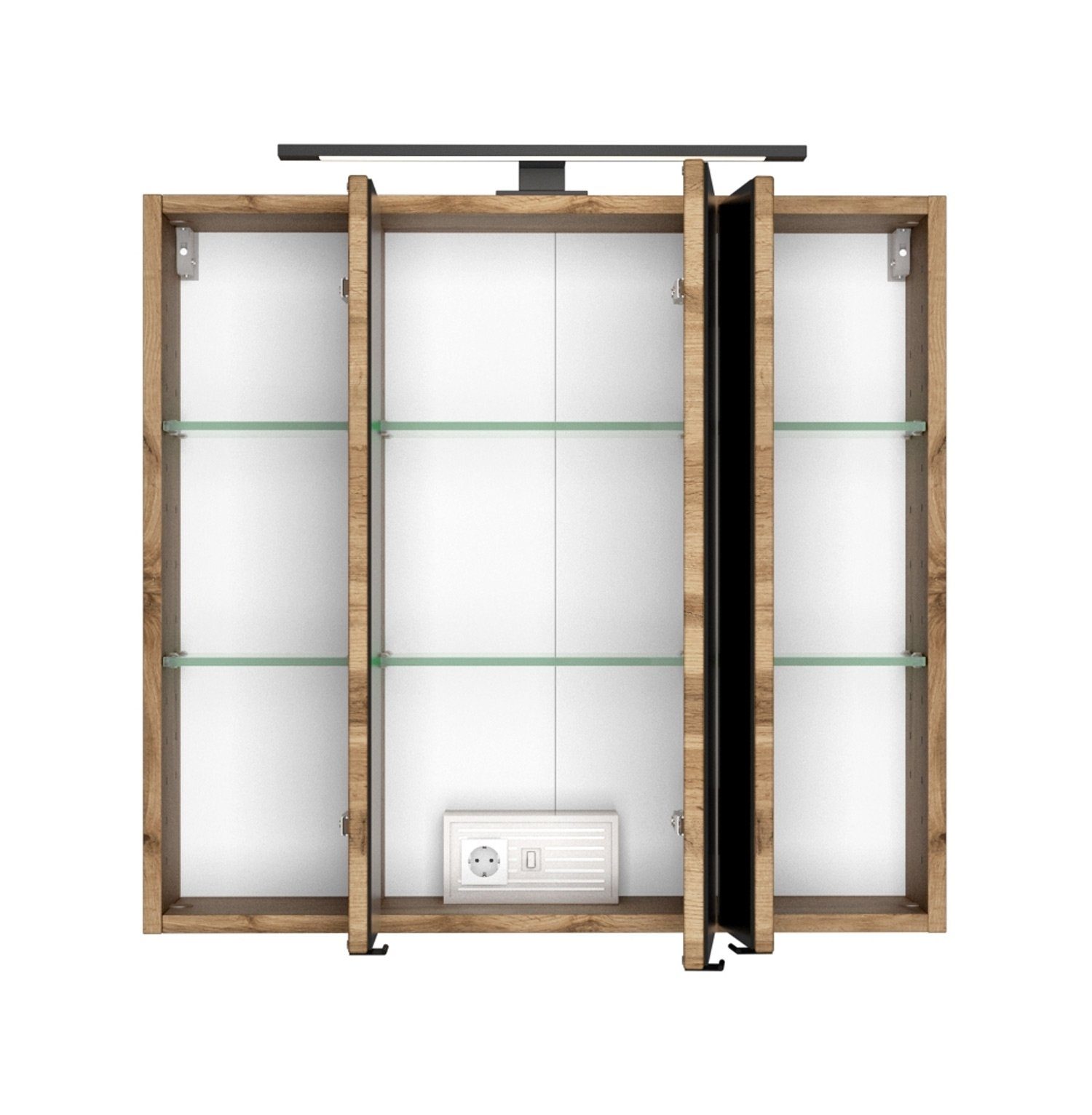 HELD MÖBEL Spiegelschrank LUZERN, Wotan Eiche Dekor, 3 Türen, inkl. Aufsatzleuchte