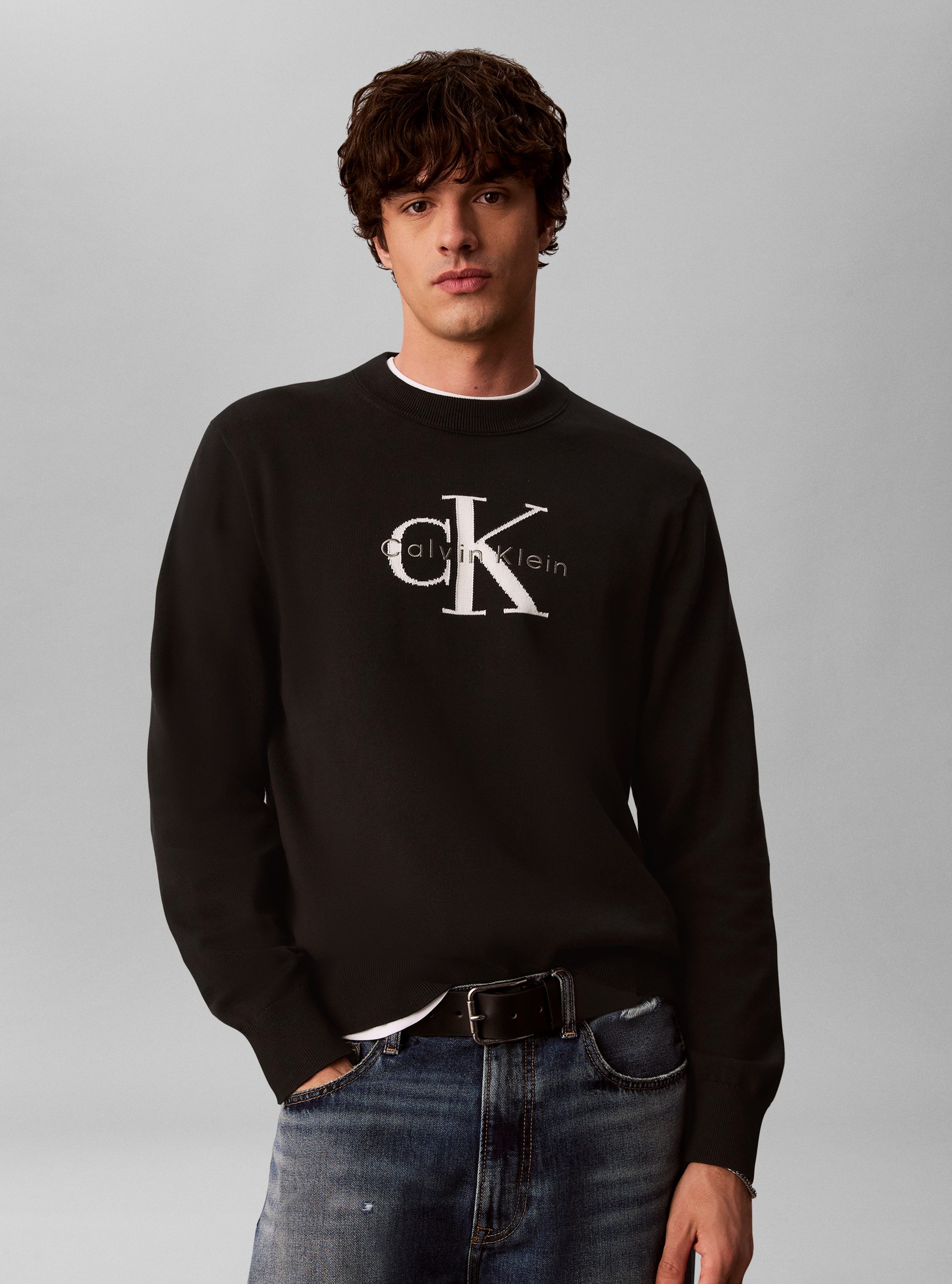 Calvin Klein Jeans Rundhalspullover COTTON MONOLOGO Regular fit mit Rundhalsausschnitt