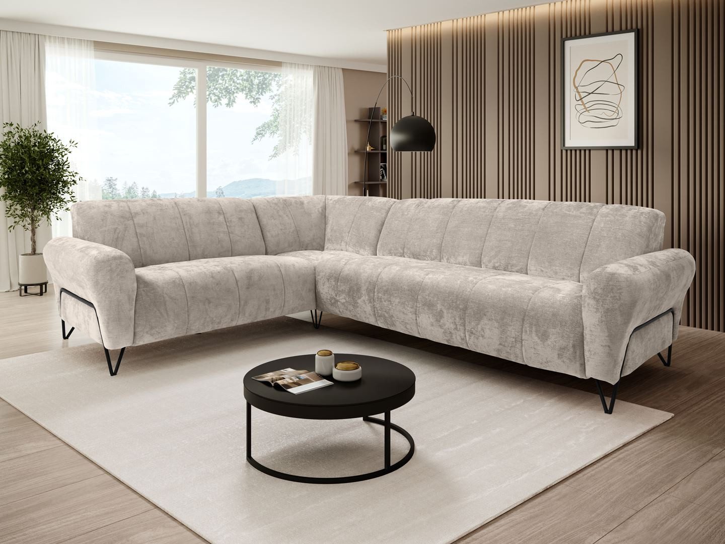 Beautysofa Ecksofa mit Metallbeine in schwarzer VOLARE L, mit höchstem Sitzkomfort, ohne Schlaffunktion