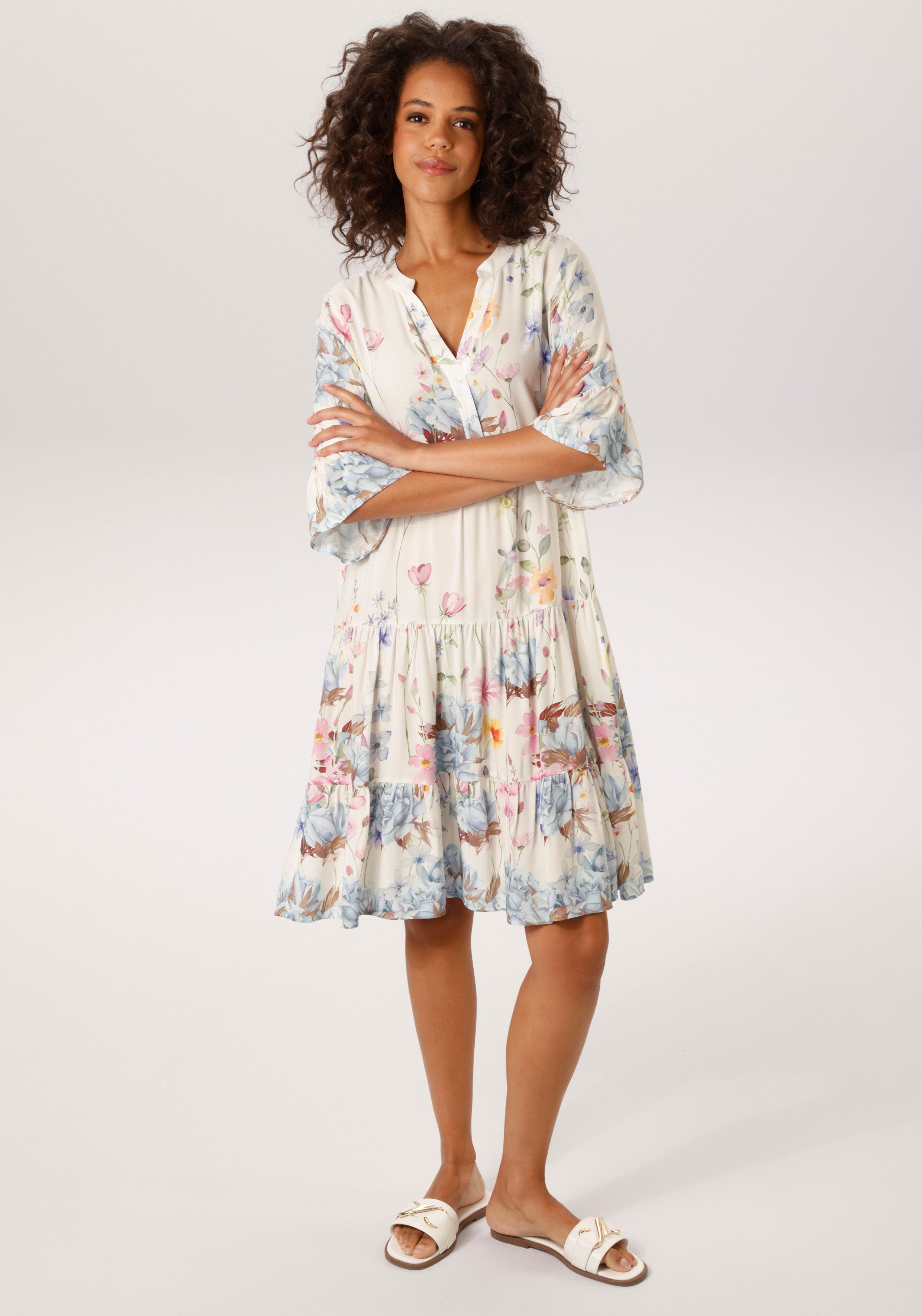 Aniston CASUAL Tunikakleid mit malerischen Blumen bedruckt- NEUE KOLLEKTION günstig online kaufen