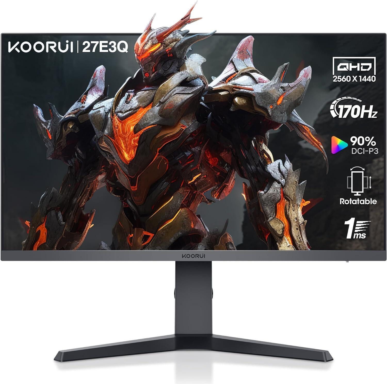 KOORUI KOORUI 27E3Q Gaming Monitor 27 Zoll Gaming-LED-Monitor (2560 x 1440, 1 ms Reaktionszeit, IPS Panel)