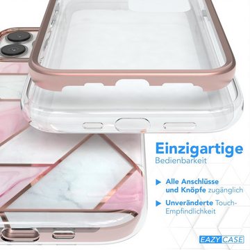 EAZY CASE Handyhülle IMD Fullcover Case für Apple iPhone 13 Pro Max 6,7 Zoll, Fullcover Schutz Marmor Rundum Schutzfolie Vorder- und Rückseite Rosé