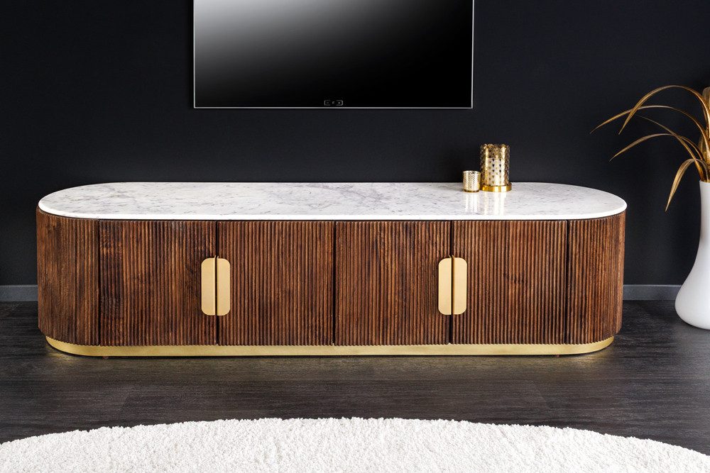 riess-ambiente Sideboard GATSBY 170cm braun/weiß/gold - Mango, Marmor, Massivholz, Kabelöffnung (Einzelartikel, 1 St), Zeitloses Lowboard - ideal als Ablagefläc – Bild 3 von 5
