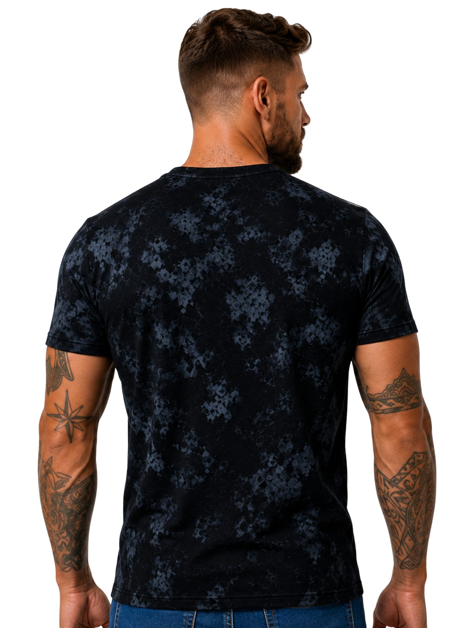 L.gonline Kurzarmshirt Herren T-Shirt, Sommershirt, Batik Optik, 2879 Schwarz S (Shirt Kurzarmshirt Tee, 1-tlg) Fitness Freizeit Casual – Bild 4 von 5