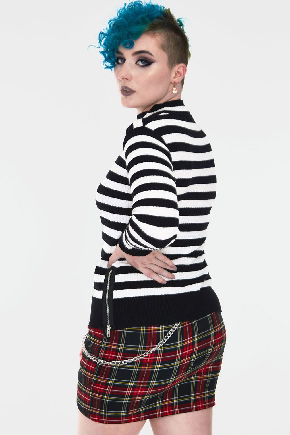 Jawbreaker Strickpullover Menace White And Black Stripe Strickpullover Goth Punk Grufti