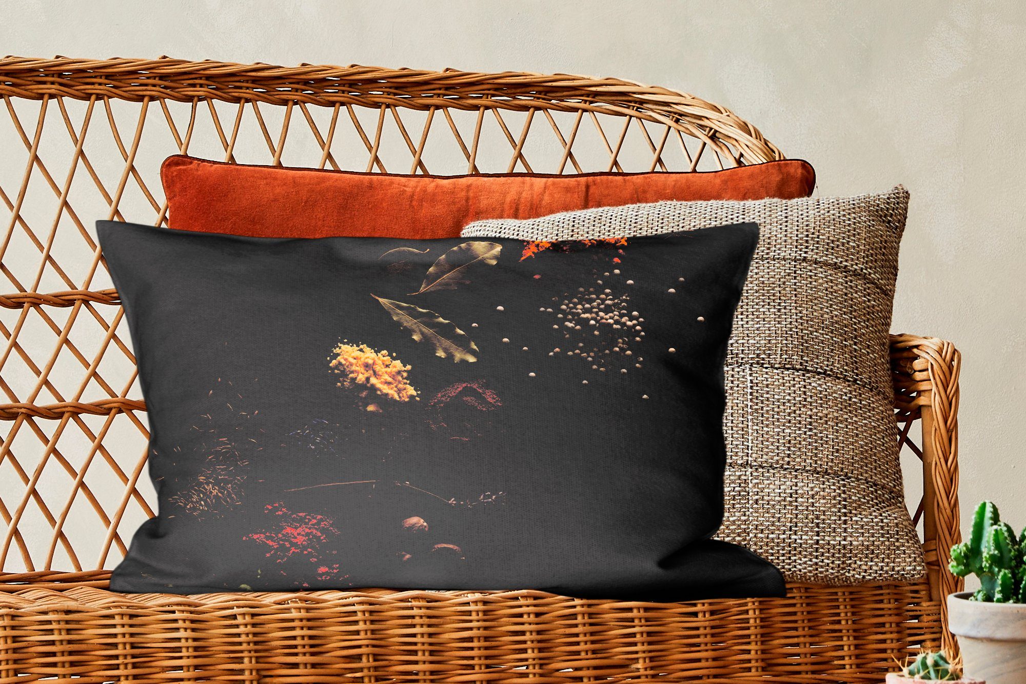 Schlafzimmer Dekokissen Füllung, - mit Küche Schwarz Kräuter Dekoration, Dekokissen - - - MuchoWow Zierkissen, Gewürze Wohzimmer Kochen,