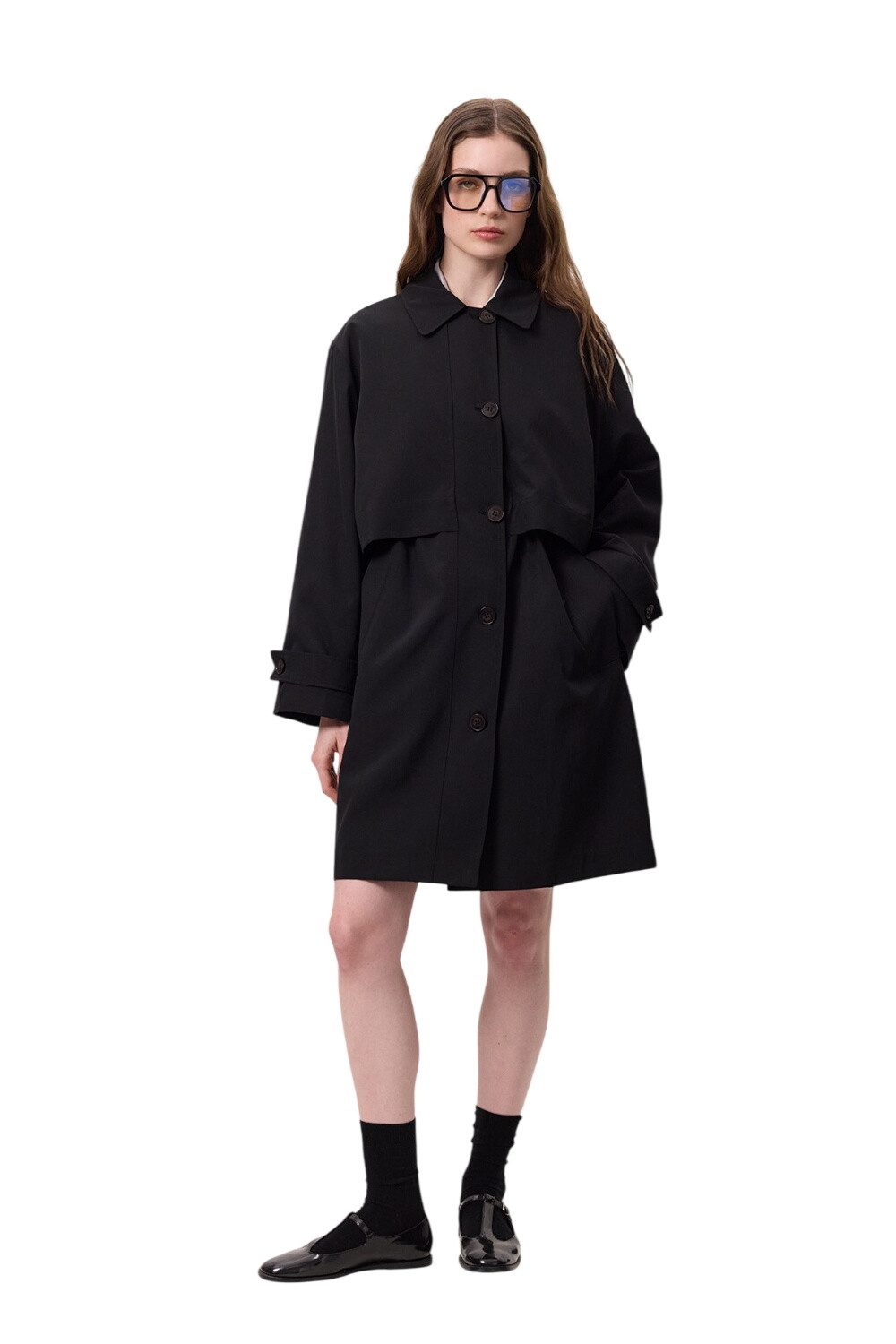 MANUKA Trenchcoat Leichter Trenchcoat mit verstellbarer Taille, schwarz.