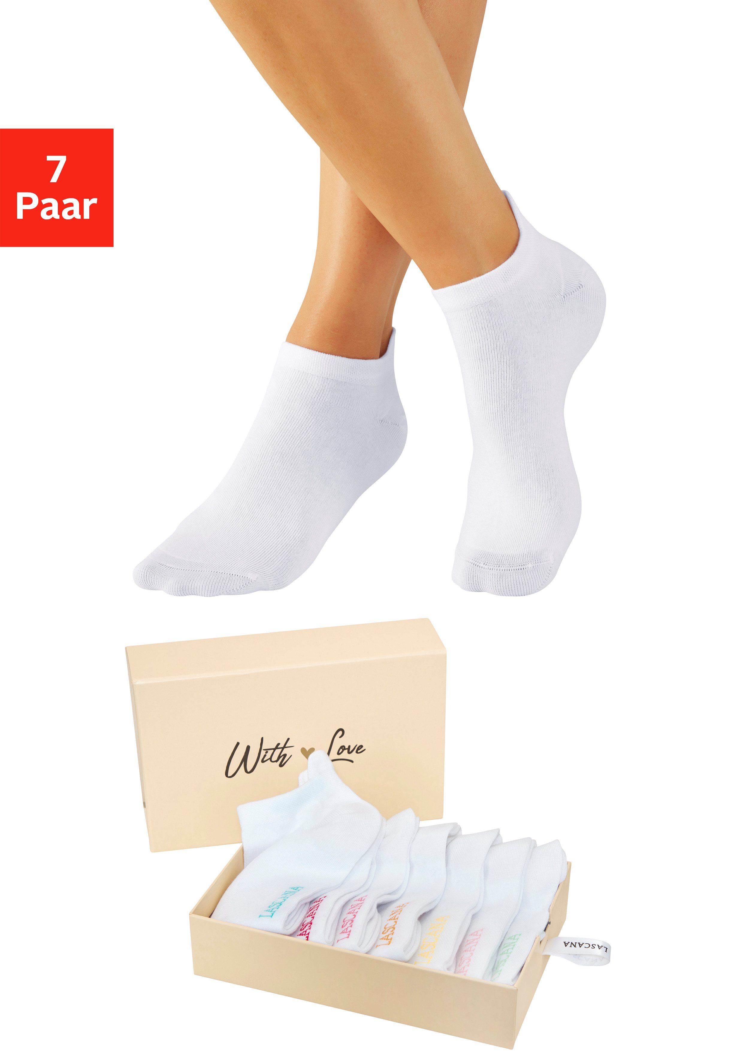 LASCANA Sneakersocken (Box, 7-Paar, Box) in ansprechender Geschenkbox. Reduzierter Preis € 19,99. Unverbindliche Preisempfehlung € 24,99, (€ 2,86 pro 1 Paar)