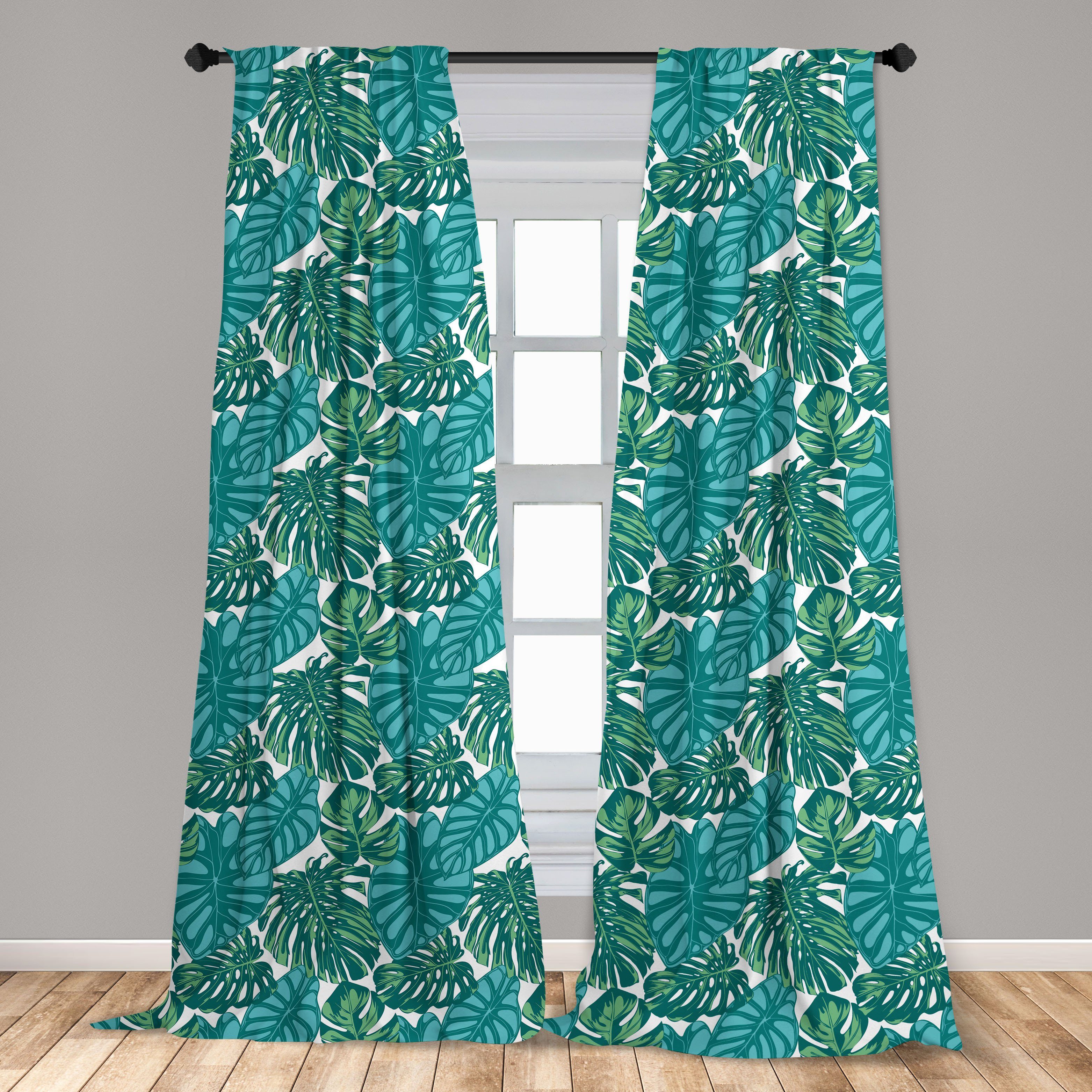 Gardine Vorhang für Wohnzimmer Abakuhaus, Blätter Tropic Schlafzimmer Dekor, Microfaser, Dschungel-Laub Exotisch