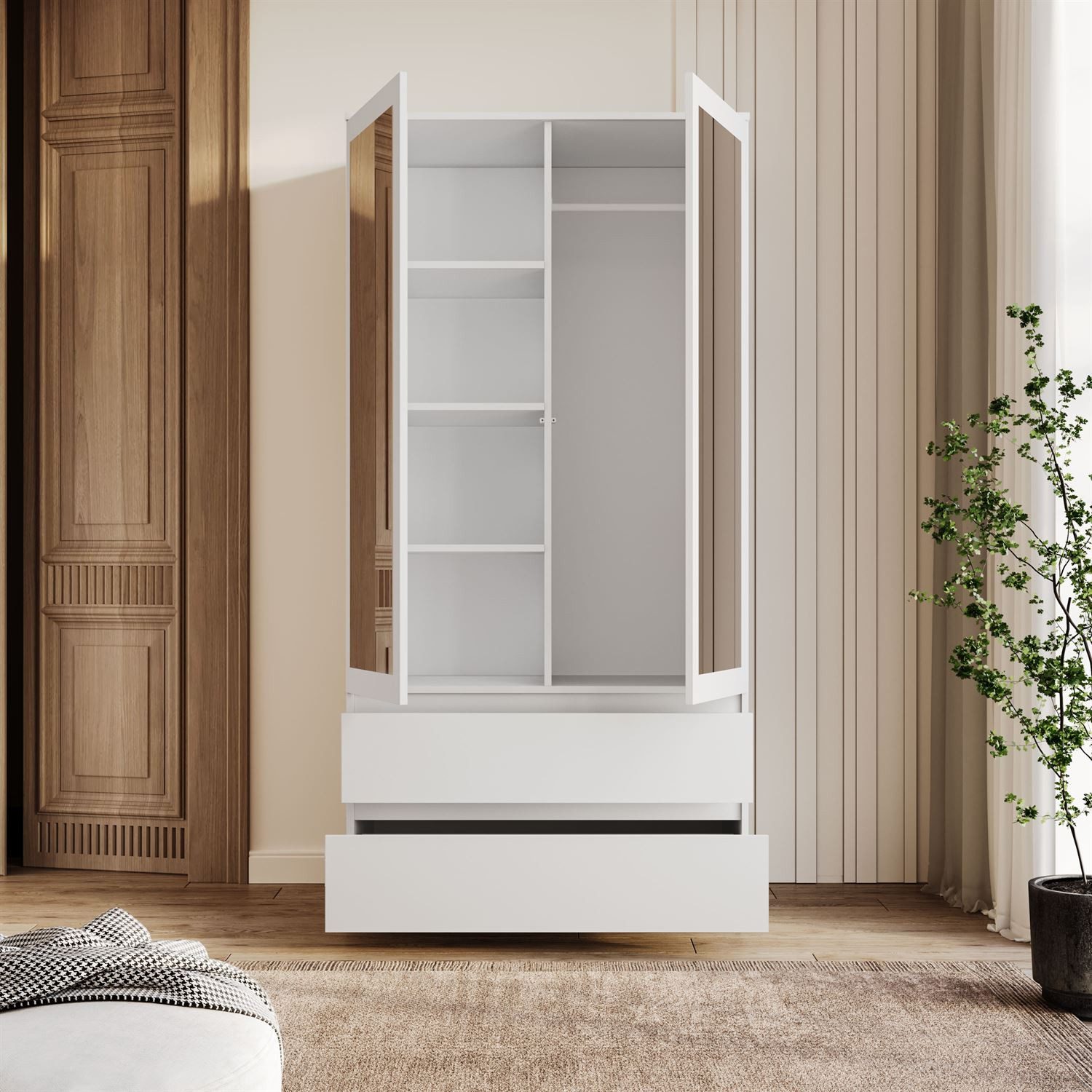 Lookway Kleiderschrank HANA SS-90 mit 2 Türen und großem Spiegel