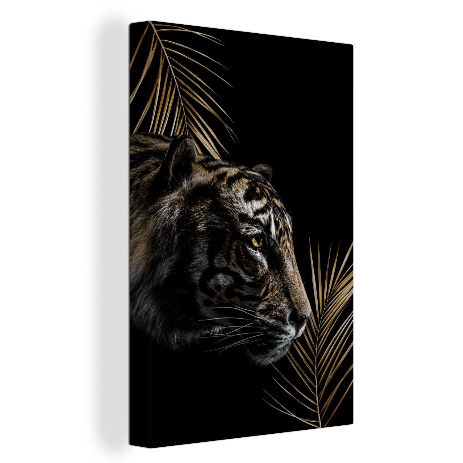 OneMillionCanvasses® Leinwandbild Tiger - Seitenansicht - Pflanzen, (1 St), Leinwandbild fertig bespannt inkl. Zackenaufhänger, Gemälde, 20x30 cm