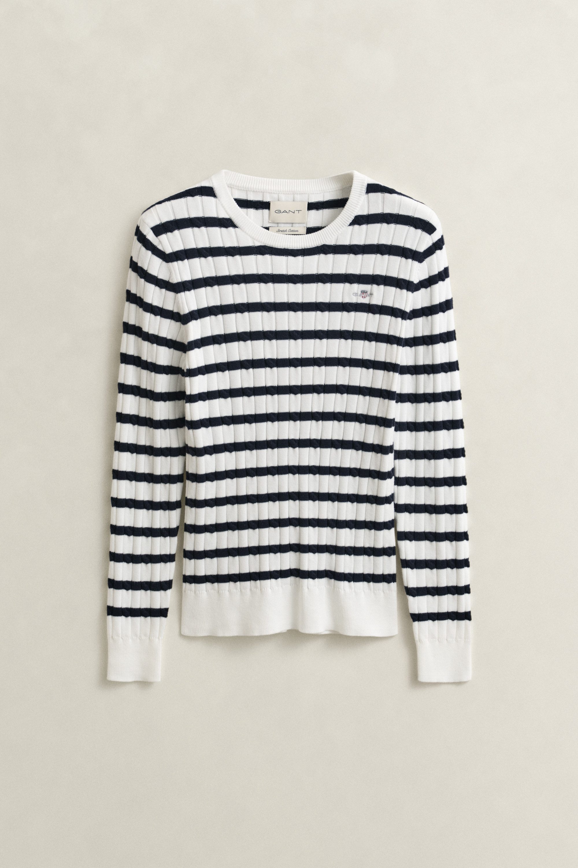 Gant Rundhalspullover STRETCH COTTON CABLE STRIPE C-NECK