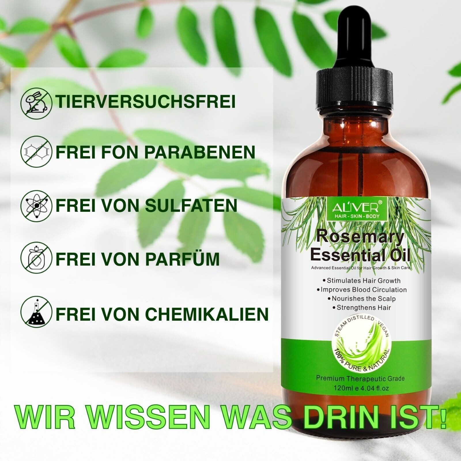 ALIVER Haaröl Rosmarinöl Ätherisches Haaröl Haarwachstum Bio Vegan 120ml Aliver, 1-tlg., veganes Produkt