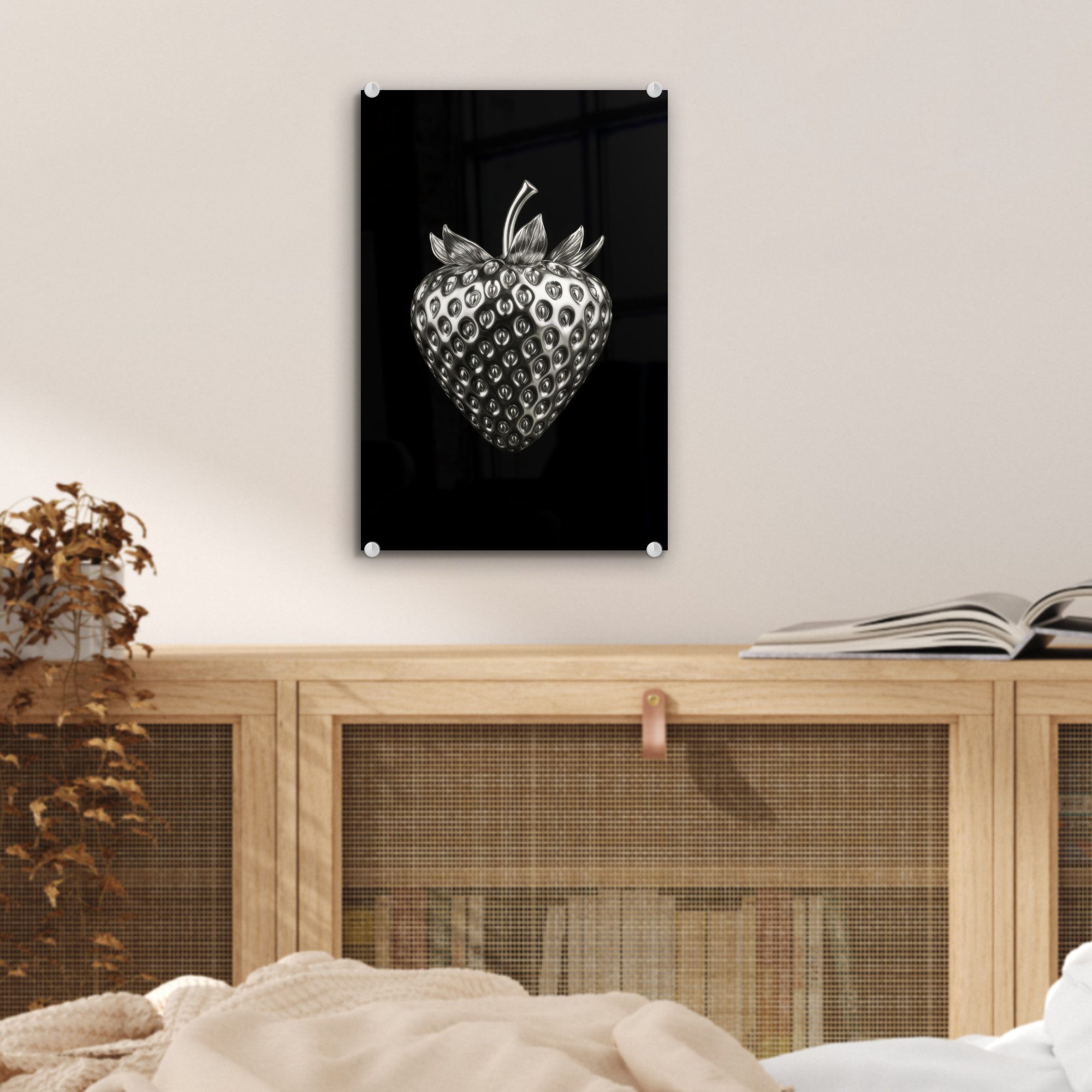 MuchoWow Acrylglasbild Erdbeere - Saatgutstruktur - Realistisch, Inkl. Aufhängung, Dekorative Bild für Küche & Wohnzimmer auf Glas, 20x30 cm – Bild 5 von 5