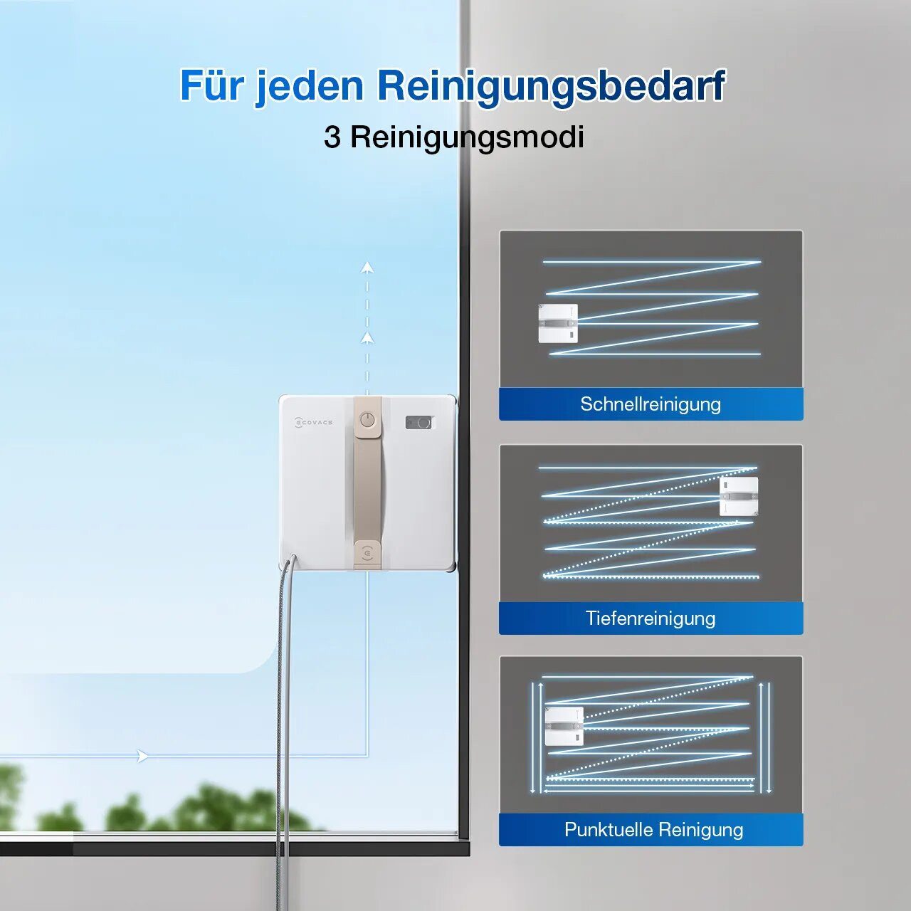ECOVACS Fensterputzroboter WINBOT MINI, Intelligenter Fenstersauger mit Ultraschall-Sprühsystem, (Ultimative Kantenreinigung, 7500 Pa Saugleistung) 30 Min Notstromversorgung
