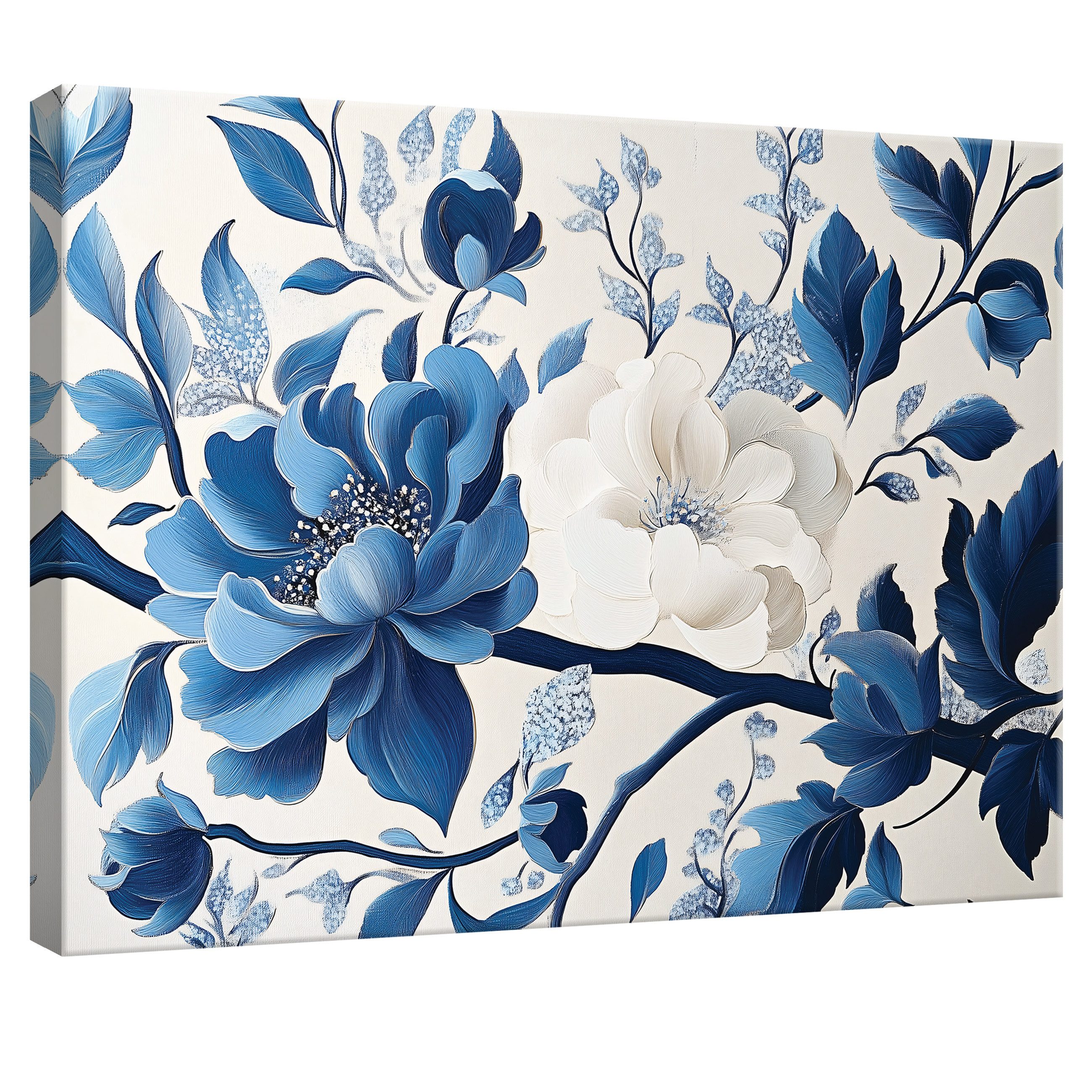 Wallarena Leinwandbild Blumen Blau Beige Vintage günstig online kaufen