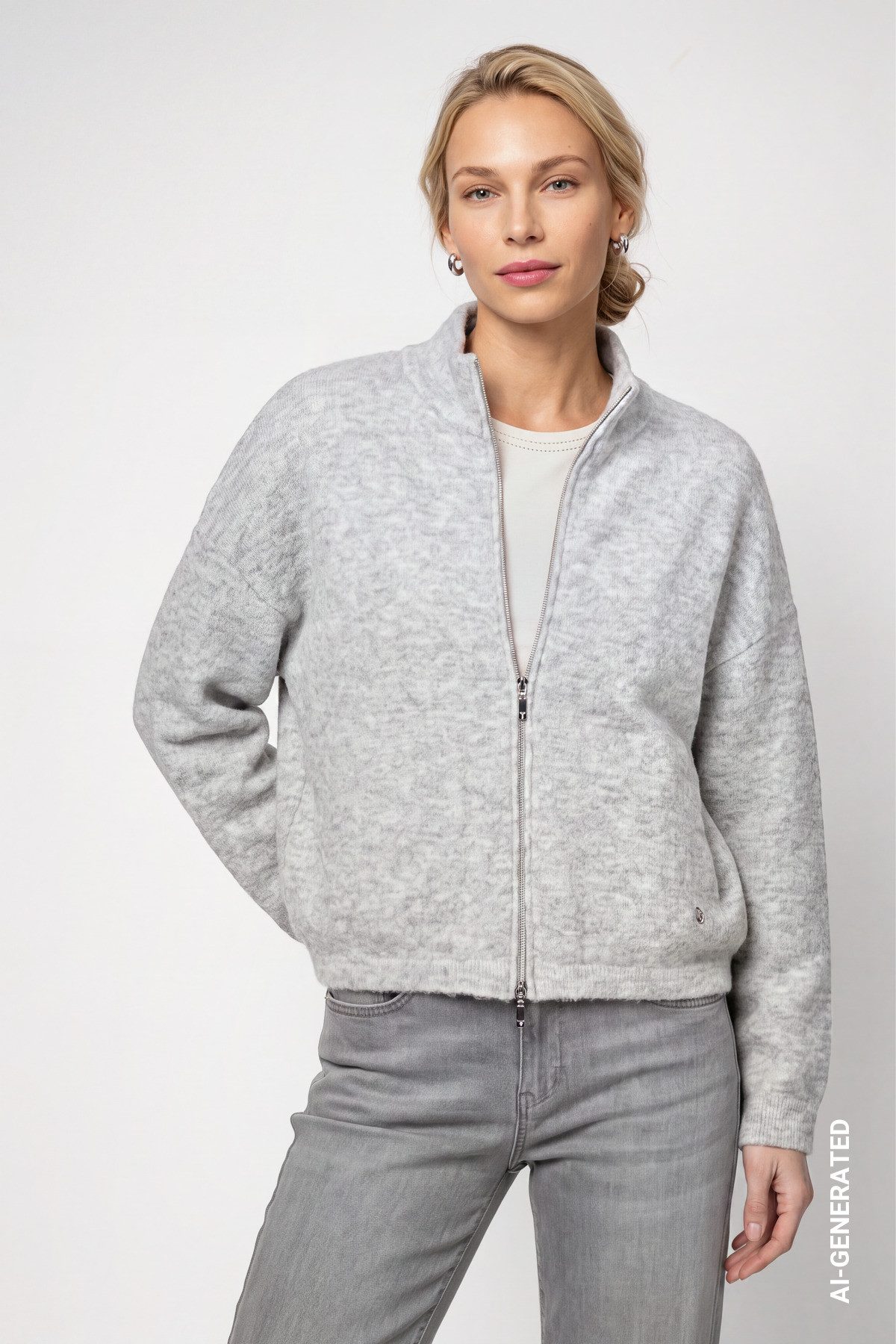 Monari Strickjacke Jacke Strickjacke Flausch Regular fit mit Stehkragen