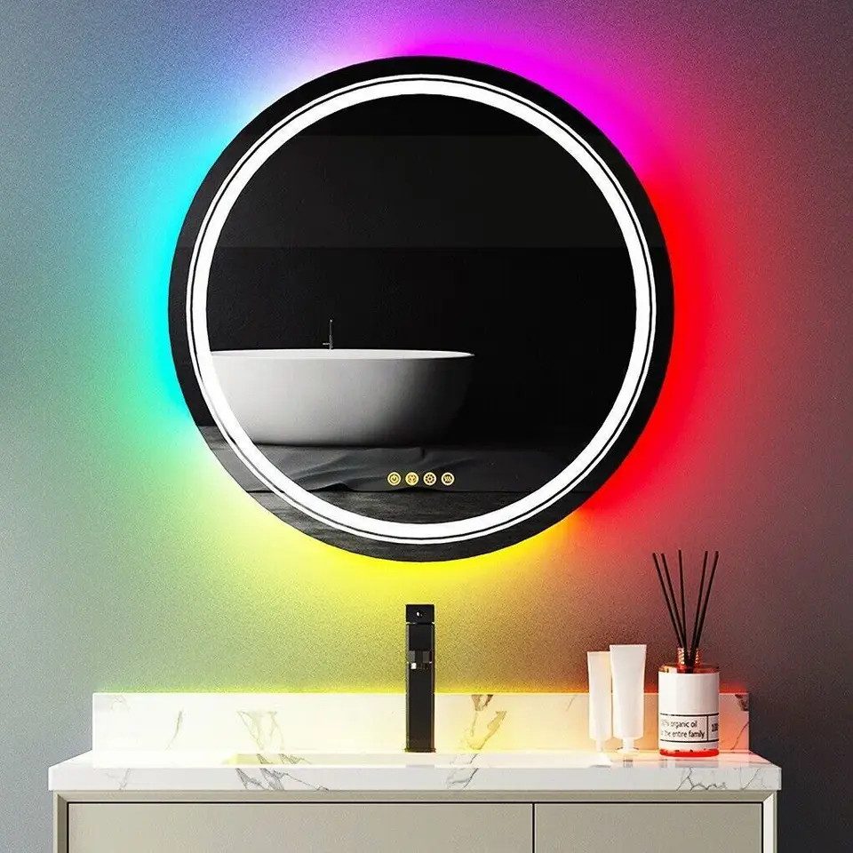 Nagham Ghazal Aswad Badspiegel Badezimmerspiegel mit LED-Beleuchtung, RGB LED Spiegel mit Antibeschlagfunktion