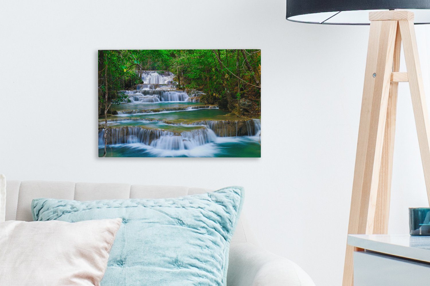 Leinwandbilder, - Natur Wanddeko, Dschungel, - Wasserfall Wandbild St), Bäume cm Wasserfall Aufhängefertig, OneMillionCanvasses® Leinwandbild (1 - 30x20