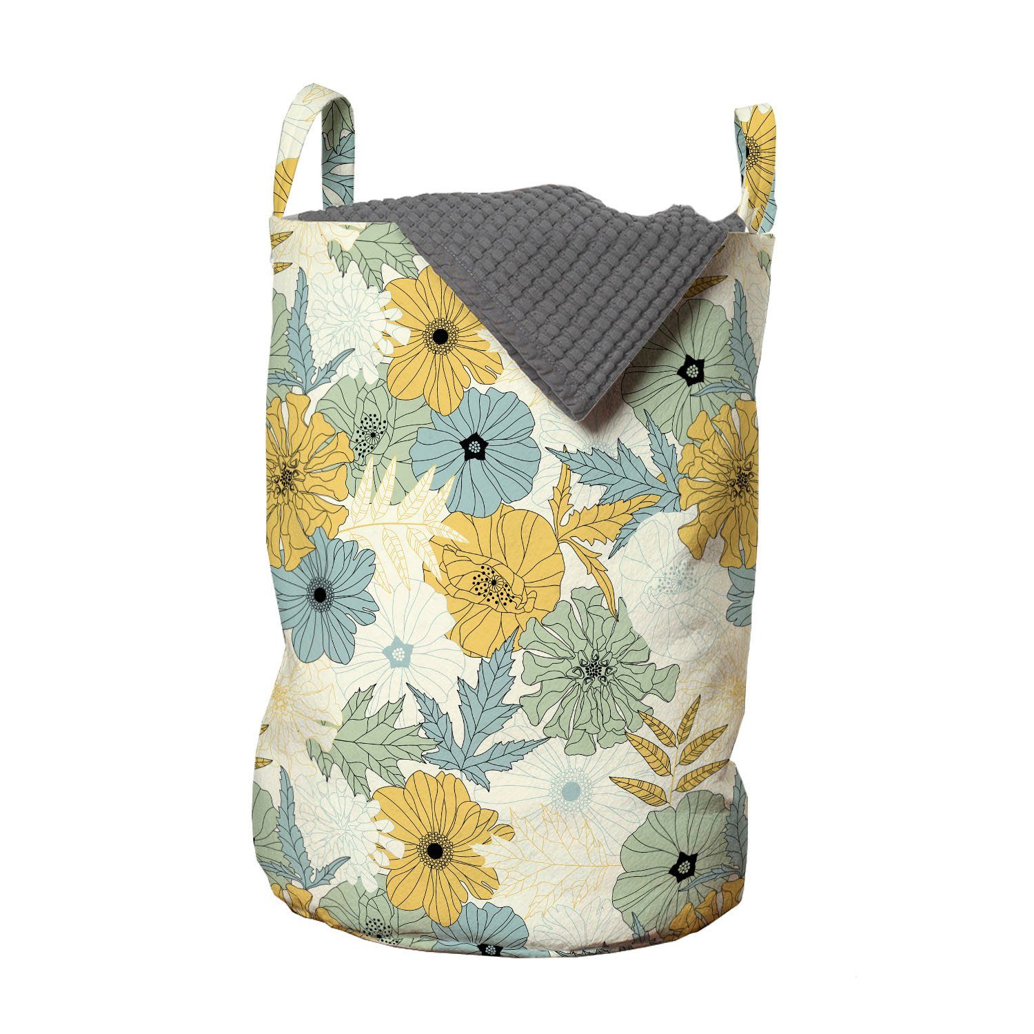 Abakuhaus Wäschesäckchen Wäschekorb mit Griffen Kordelzugverschluss für Waschsalons, Blumen Blooming Blütenblätter Natur Flora