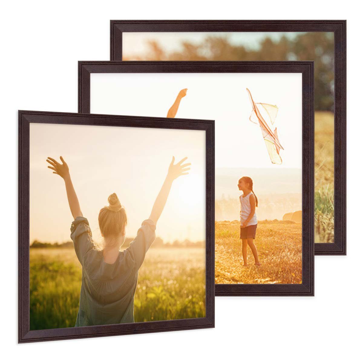 PHOTOLINI Bilderrahmen 3er Set im Landhaus-Stil Massivholz Schmal