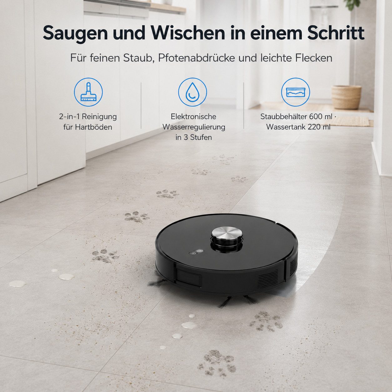 Tekoo Saugroboter RV-PRO-3700 Saugroboter mit Wischfunktion, 3700 PA & App, 40 W, beutellos, LDS Lasernavigation, Saug- & Wischfunktion, App-Steuerung