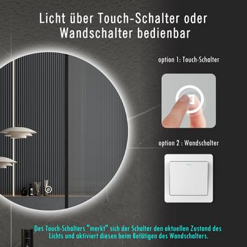 WDWRITTI Spiegel Rund Led 60 cm Badspiegel Led Touch Uhr Rundspiegel mit Beleuchtung (Rundspiegel, Helligkeit dimmbar, 3Lichtfarben), Speicherfunktion, IP44