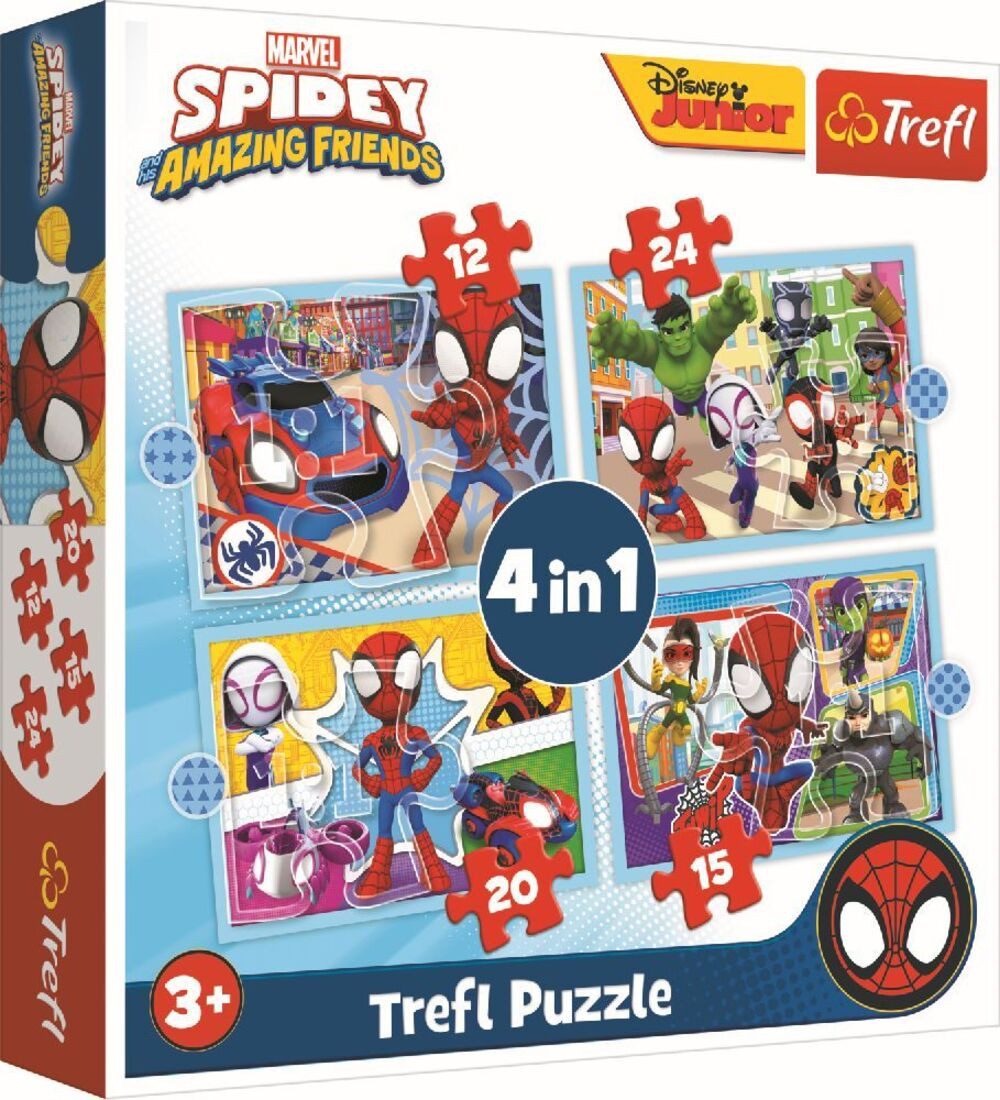 Trefl Puzzle 4 in 1 Puzzle 12,15, 20, 24 Teile Marvel Spidey, 24 Puzzleteile