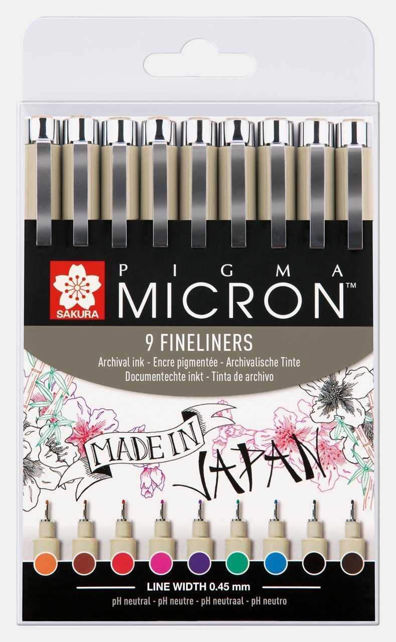 Talens Fineliner Pigma Micron 05, Etui mit 9 Farben, (9-tlg)