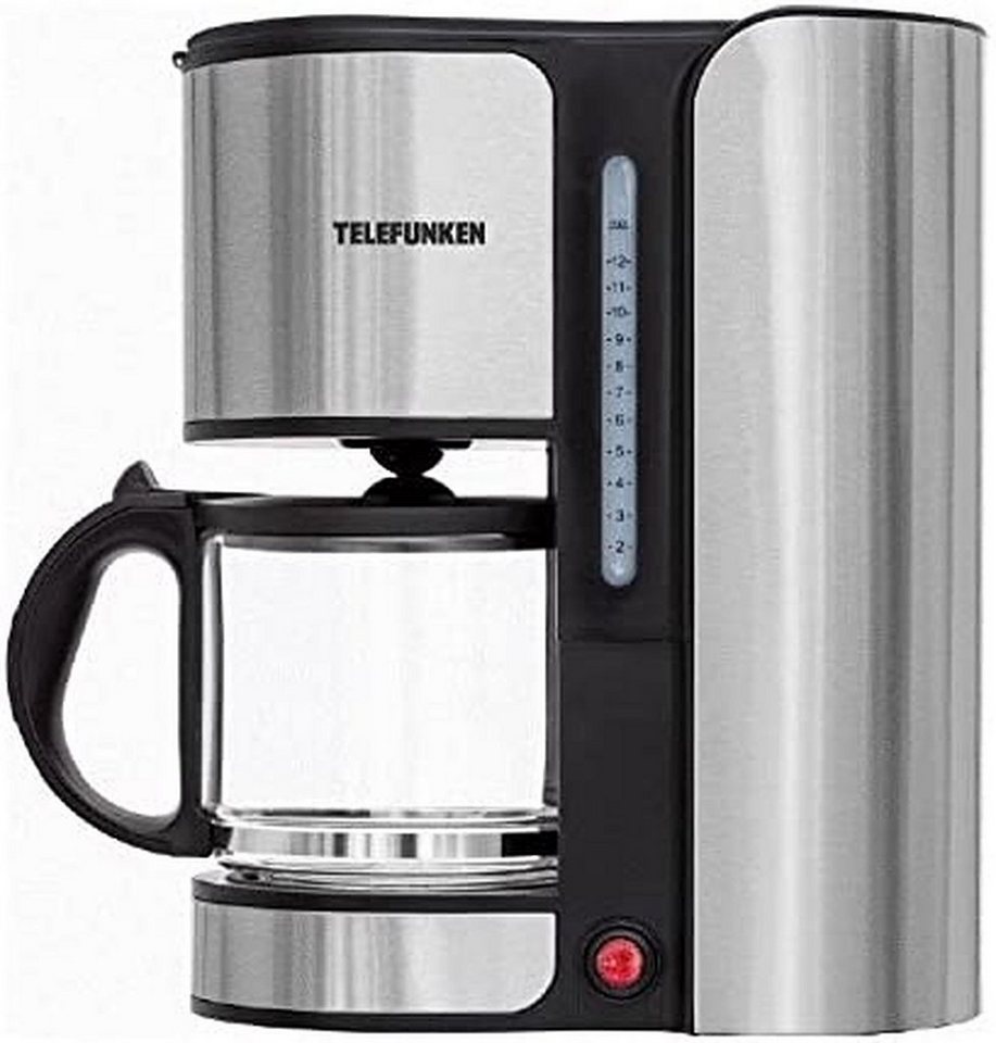 Telefunken Filterkaffeemaschine Edelstahl Kaffeemachine mit Glaskanne, 1.5l  Kaffeekanne, Papierfilter, herausnehmbare Filtereinsatz,  Wasserstand-Anzeige, Überhitzungsschutz, Anti-Trops-System