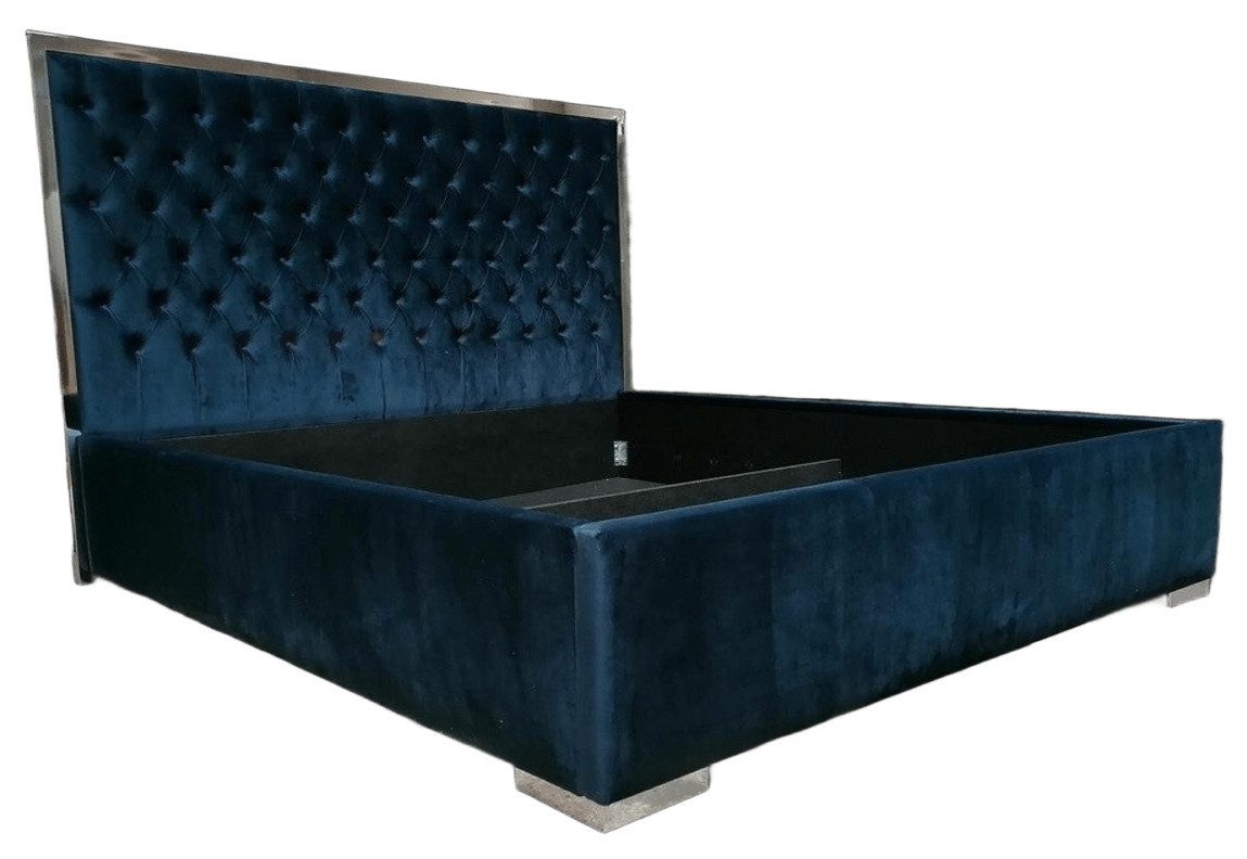 JVmoebel Boxspringbett Leder Doppelbett Blau mit Holzgestell und eleganten Edelstahlfüßen, Made in Europa