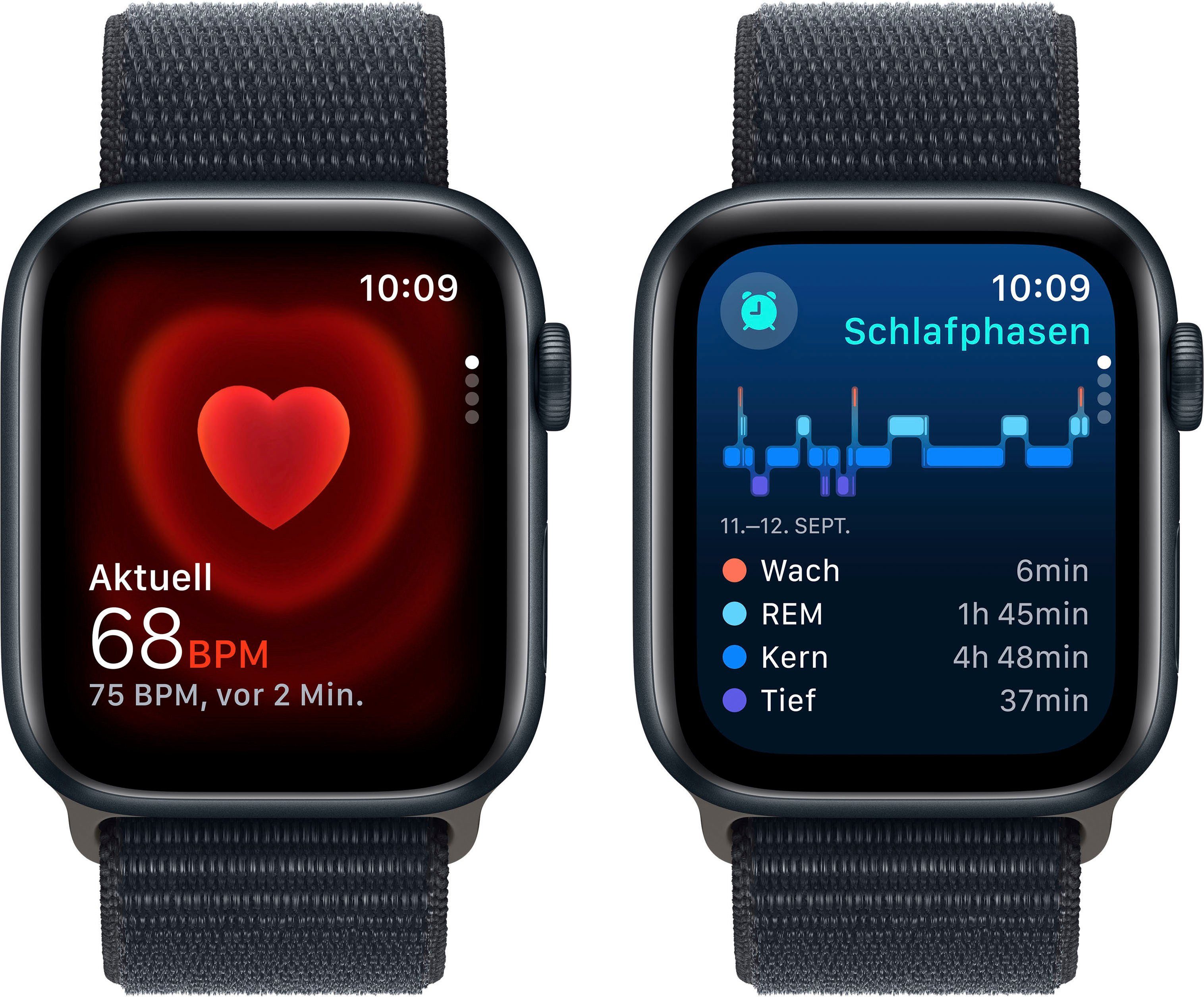 midnight Loop Aluminium Zoll, OS mm SE Apple + (4,4 cm/1,73 | 10), Watch Cellular 44 Watch Sport GPS Smartwatch schwarz