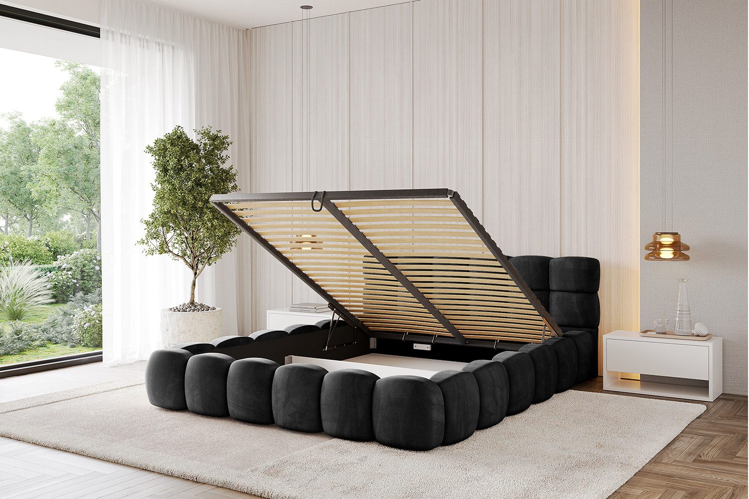 ALTDECOR Polsterbett LEYA-v1 (Polsterbett mit Bettkasten und Lattenrost, Boxbett ohne Matratze), Doppelbett mit Stauraum, Bett mit Kopfteil