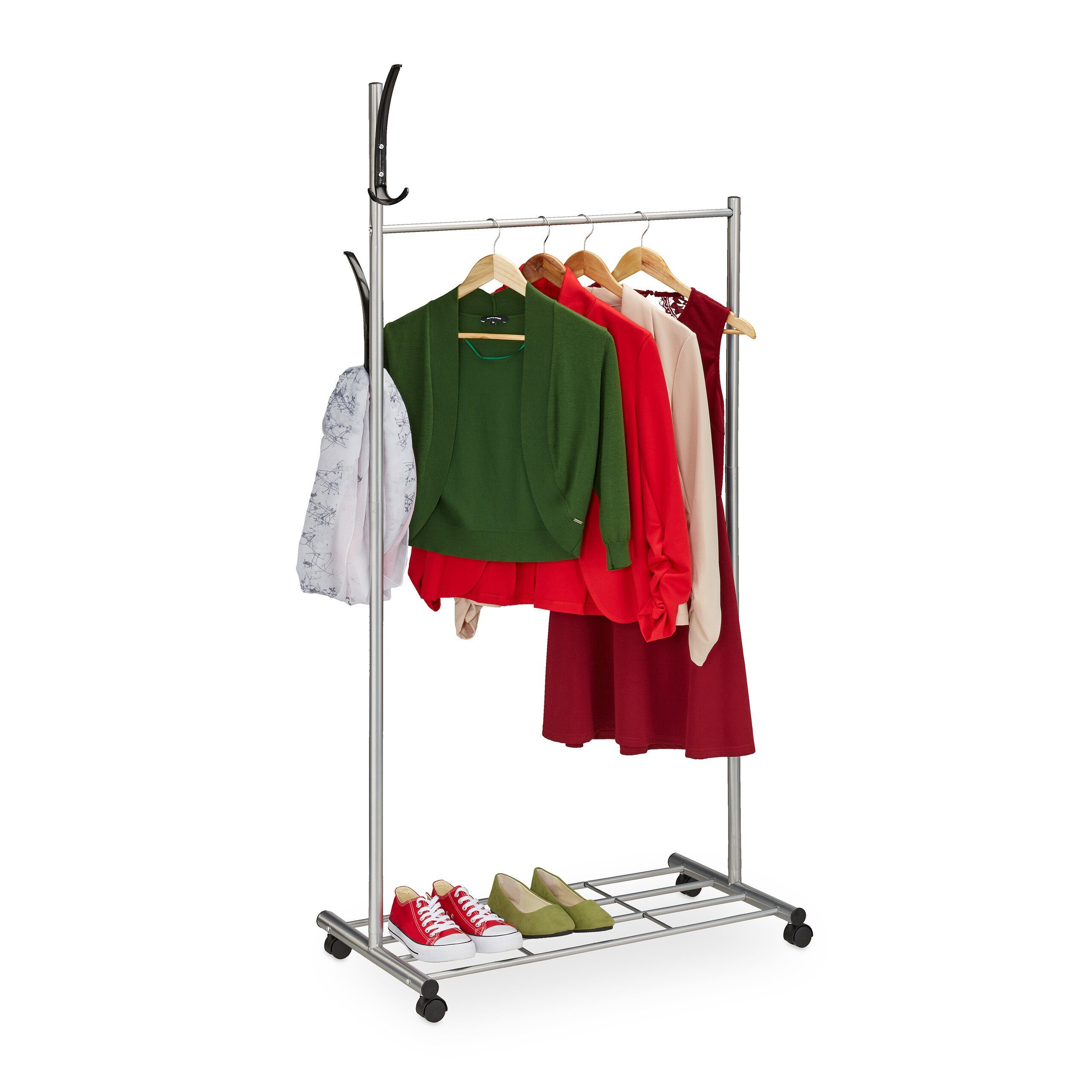relaxdays Garderobenständer Silberne Garderobe mit Rollen günstig online kaufen