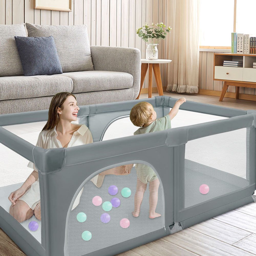 JEOBEST Laufgitter Laufstall Baby 180 x 120 x 66cm Große XL, Laufgitter baby mit atmungsaktivem Netz, 50 Ozeanbälle