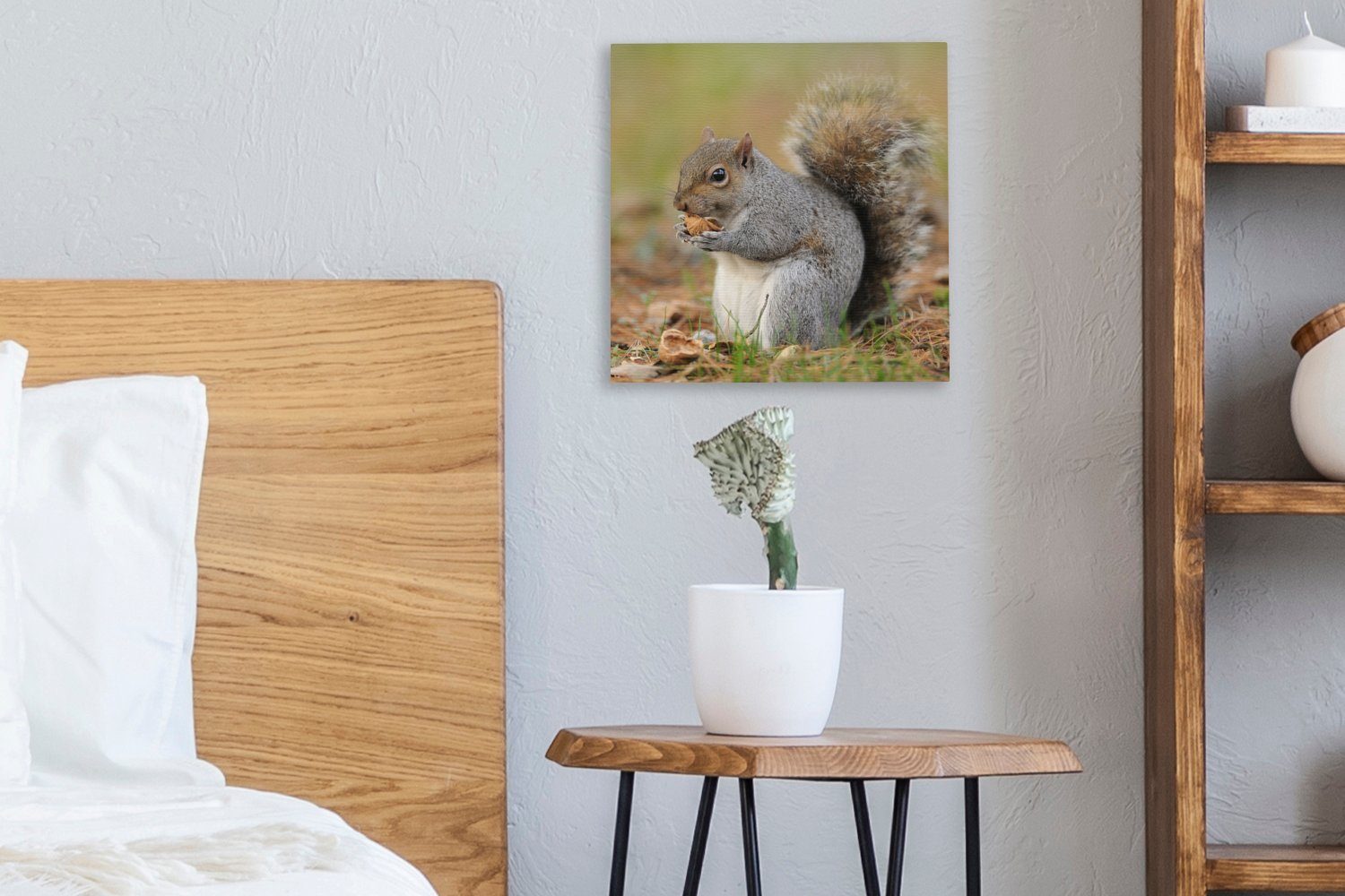 OneMillionCanvasses® Leinwandbild Schlafzimmer (1 mit St), Wohnzimmer Leinwand Erdnuss, Eichhörnchen Bilder für