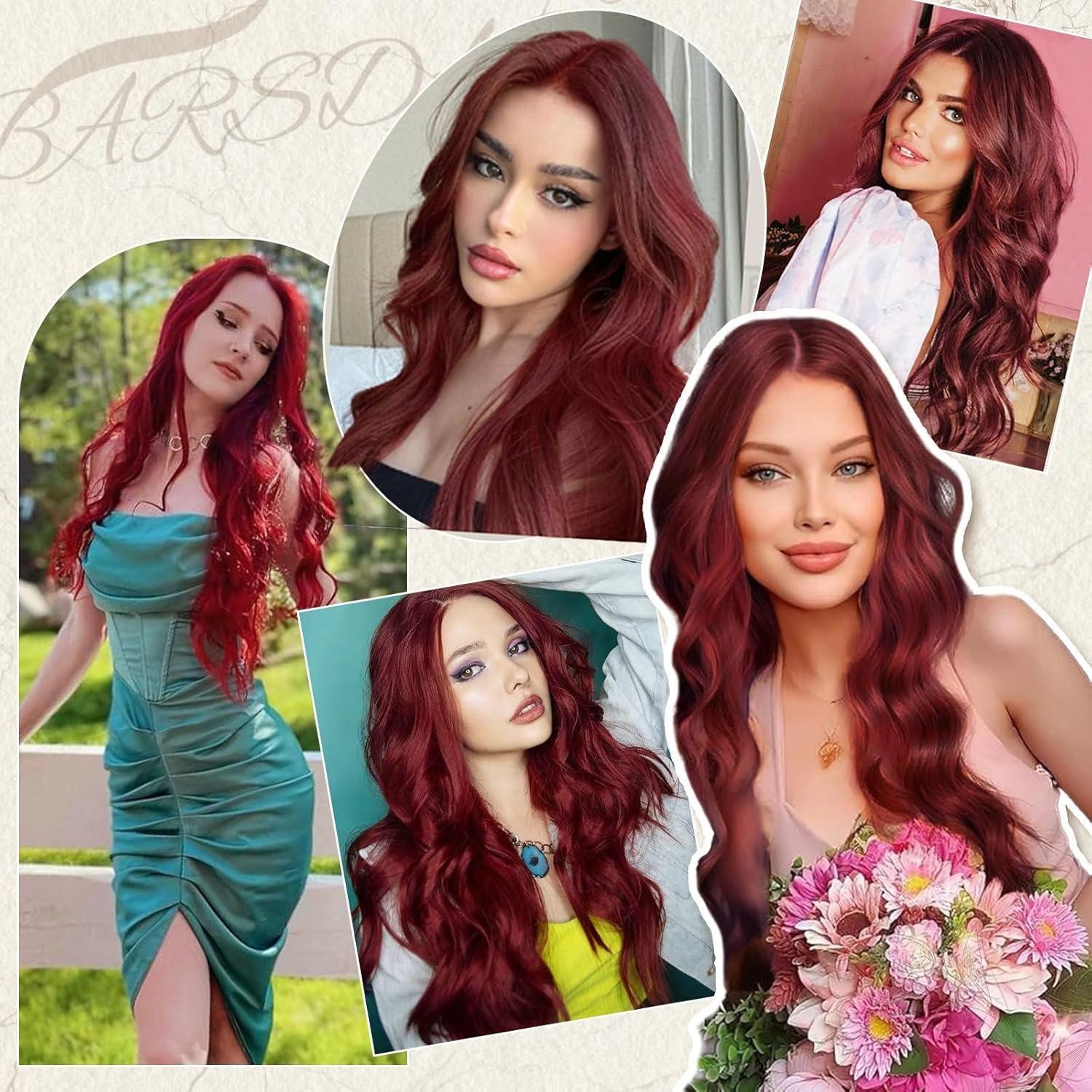 LuxusKollektion Kostüm-Perücke Lange Wellige Rot Perücke 66cm lace Front Synthetische Haar Perücke