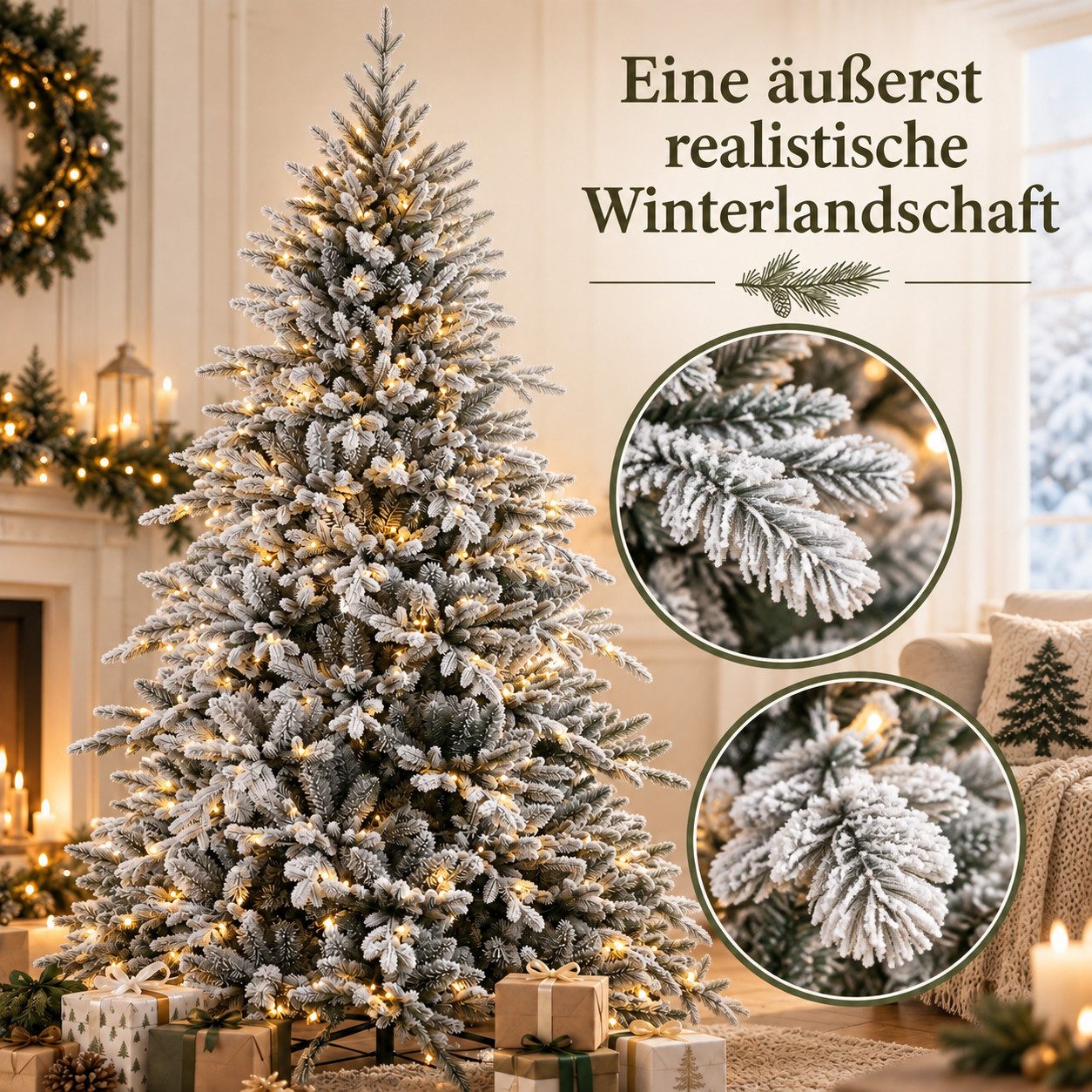 PHILODECO Künstlicher Weihnachtsbaum 180/210cm, 300–400 warmweiße LEDs, 8 Lichtmodi, 933–1287 Zweigspitzen – Bild 5 von 5