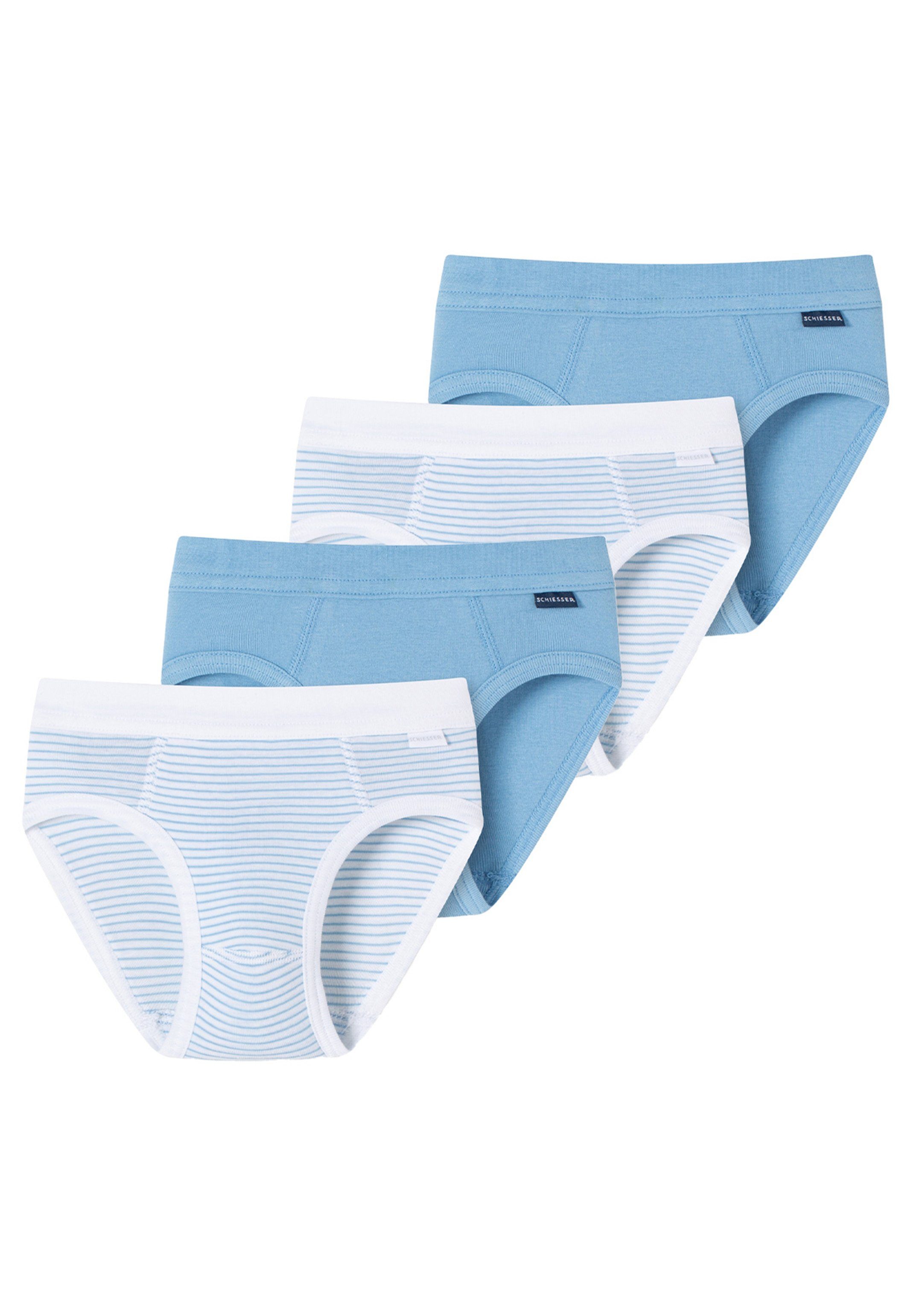 4er - (HW23) Unterhose Slip Cotton Schiesser Baumwolle / Weiß 4-St) Pack Hellblau Passform / Extra-bequeme Feinripp - Organic (Spar-Set, Slip 901 -